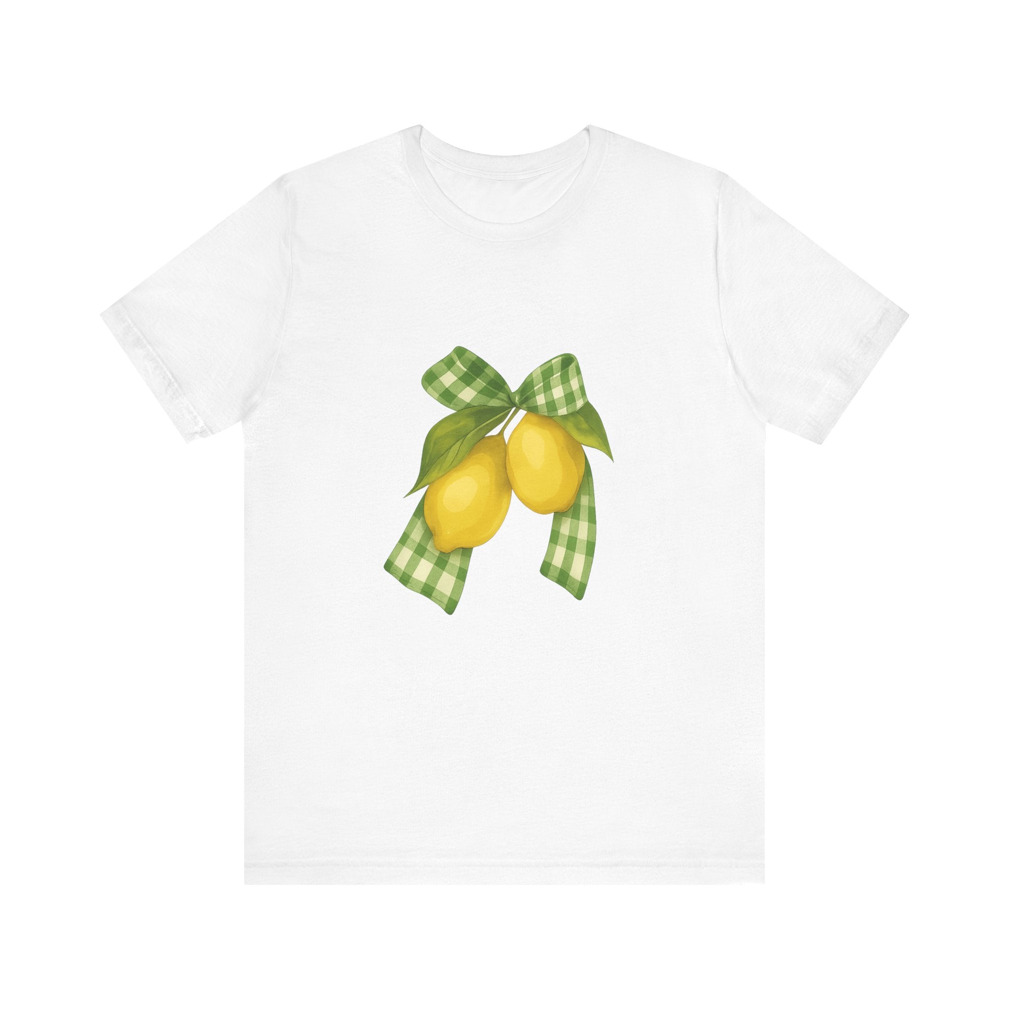 Lemon Bow Tee, Unisex Short Sleeve Shirt, Cute Summer Shirt, Gift for Her, Vintage Style Tee, Lemonade Stand Inspiration