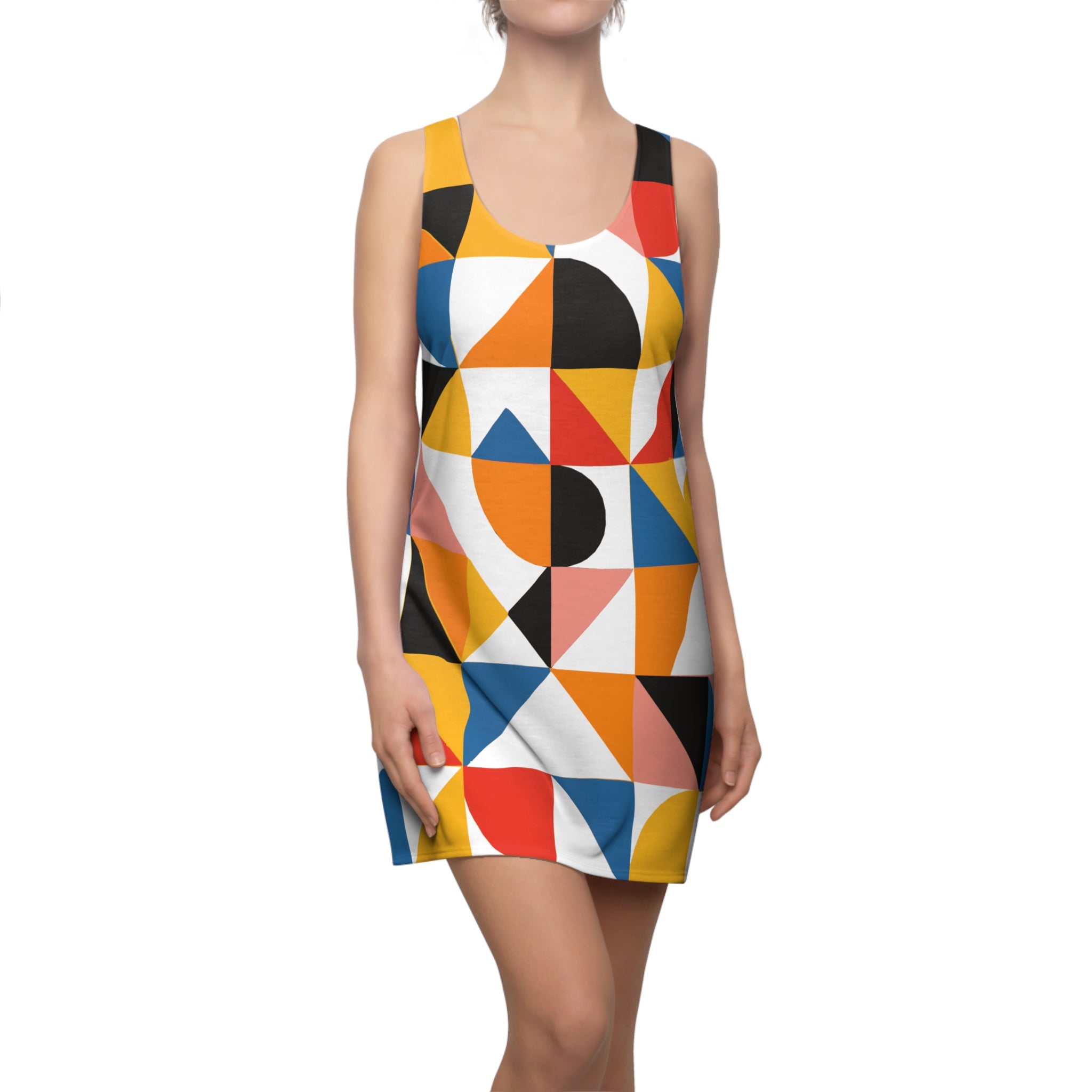 Geometric Print Racerback Dress | Playful Summer Dress, Beach Cover-Up, Casual Dress, Festival Style, Bright Patterned Dress