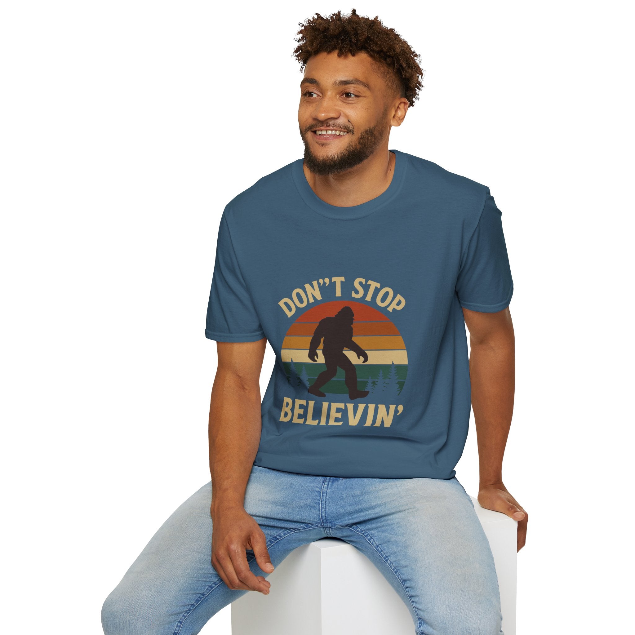 Don't Stop Believin' Unisex Softstyle T-Shirt, Inspirational Tee, Music Lover Gift, Motivational Shirt, Retro Graphic Top