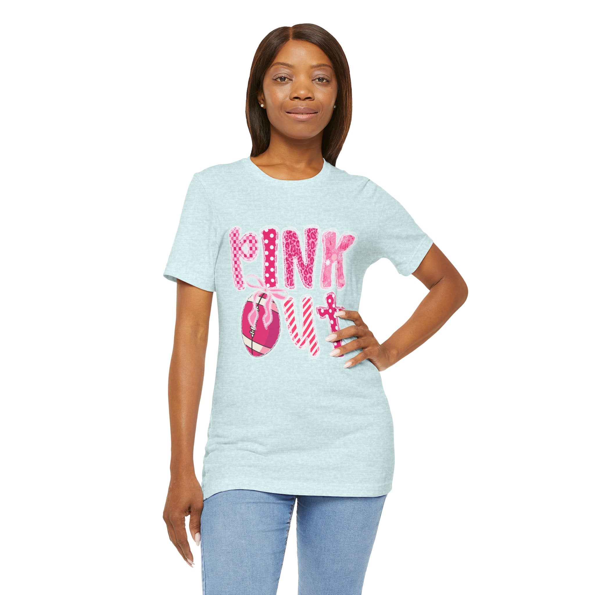 Cute Pink 'PINK OUT' Unisex Tee, Perfect for Breast Cancer Awareness, Casual Wear, Gift for Friends, Fundraising Events, or Team Spirit