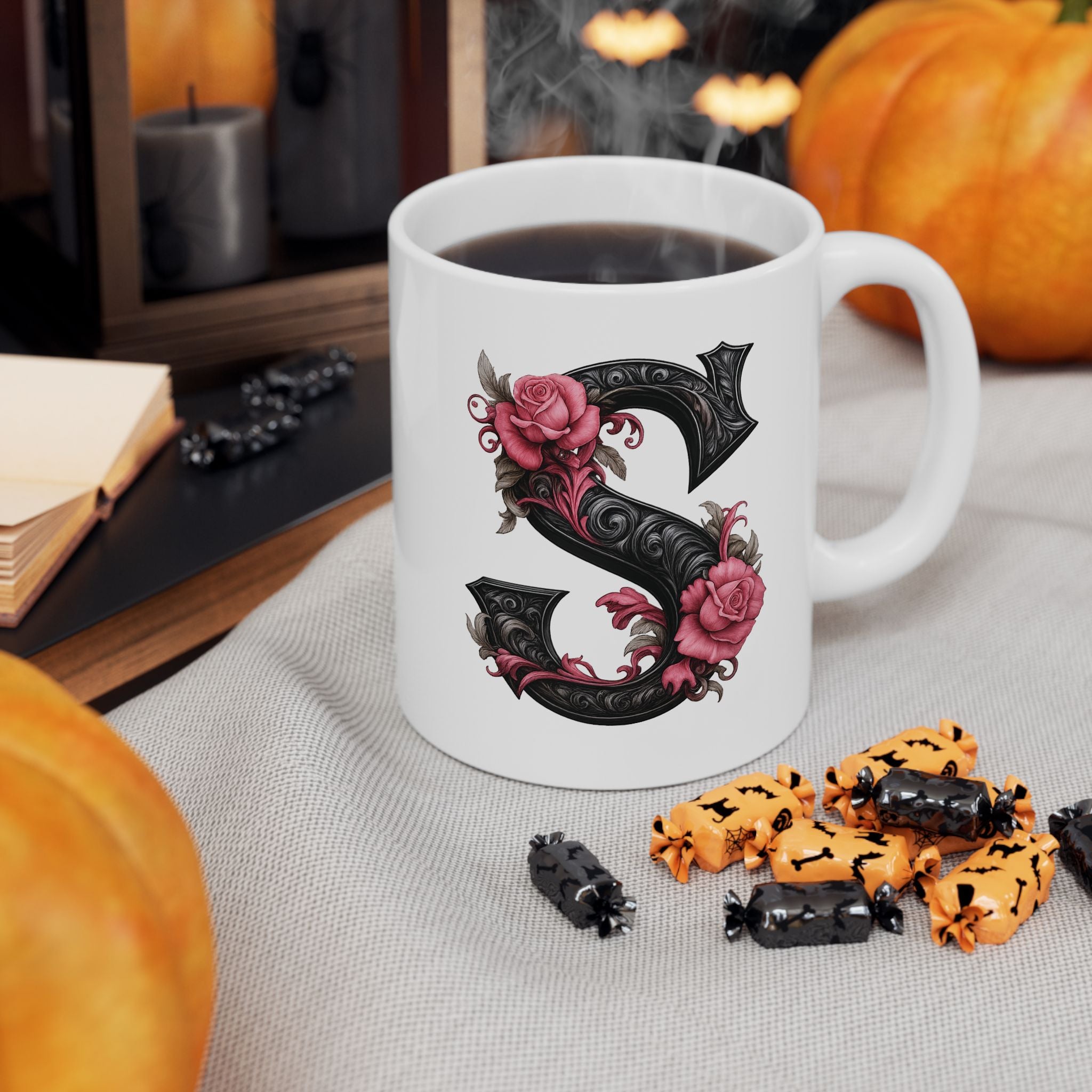 Gothic Floral Ceramic Mug – Unique Coffee Cup, Perfect Gift for Halloween, Birthdays, and Plant Lovers, 11oz & 15oz