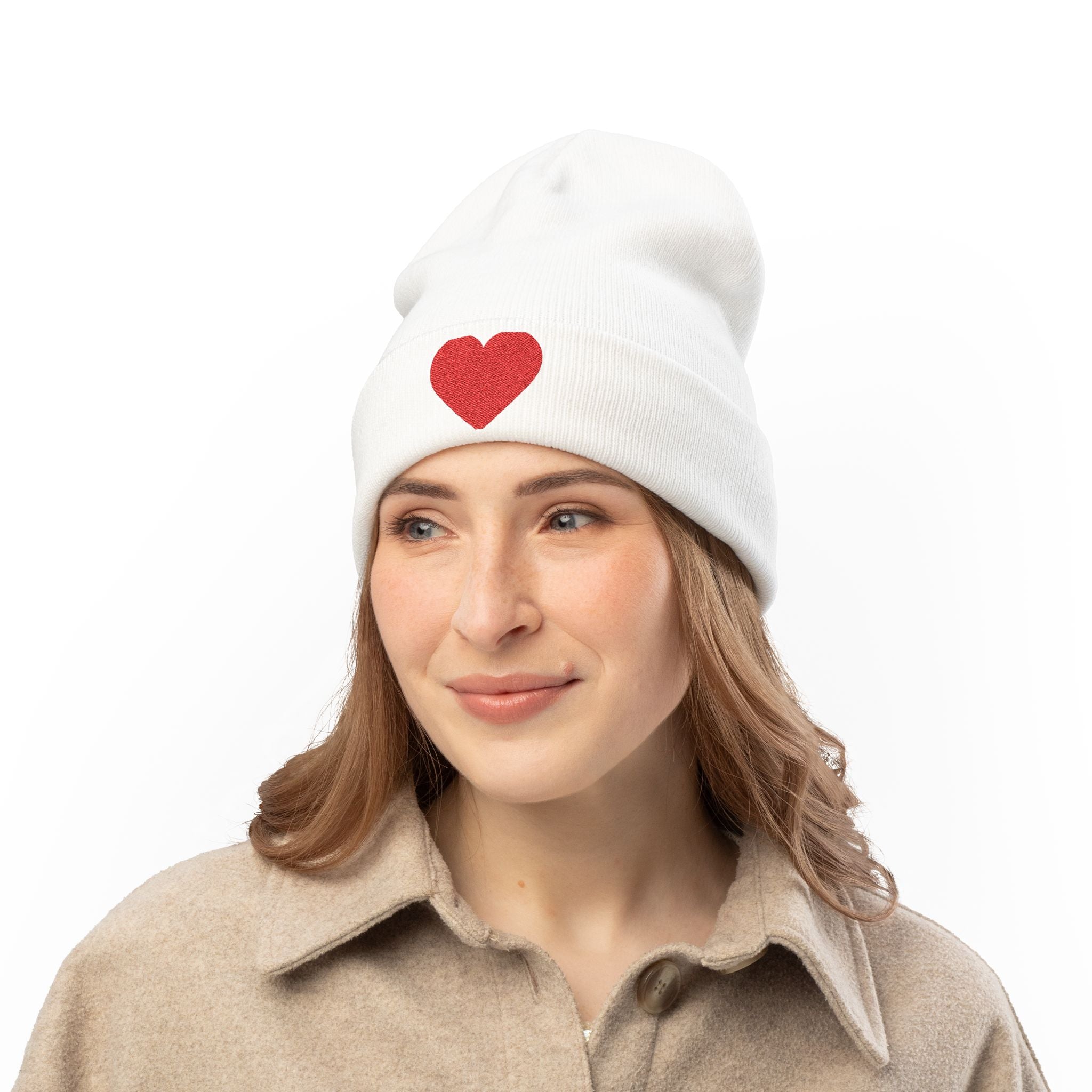 Embroidered Heart Knit Beanie, Cozy Winter Hat, Gift for Her, Cute Accessory, Trendy Beanie, Valentine's Day Style