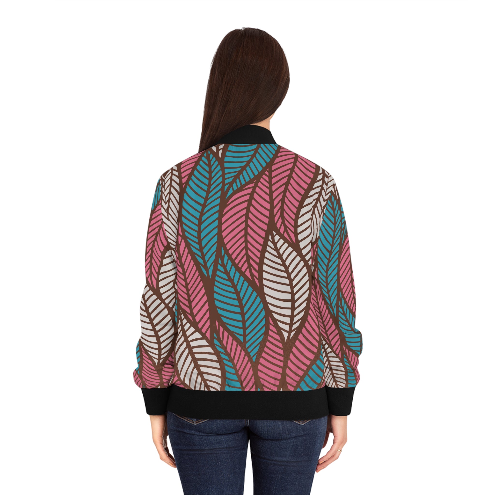 Ankara Women's Bomber Jacket with Leaf Design, Trendy Fall Layering, Stylish Gift for Her, Unique Outfit, Comfortable Fashion Statement