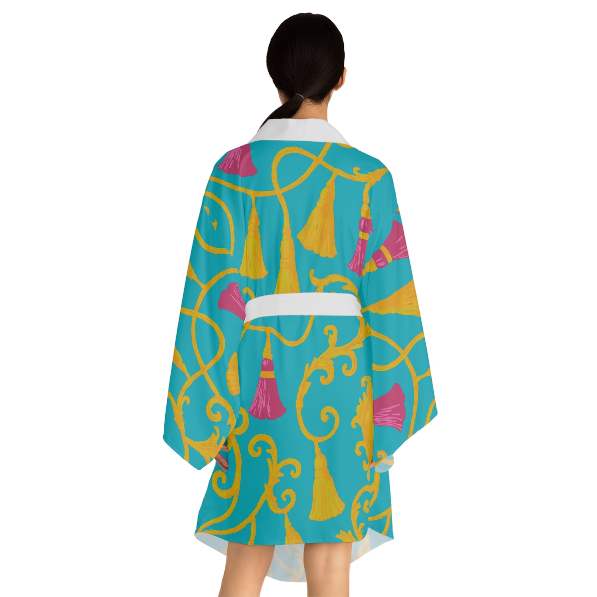 Vibrant Tassel Print Long Sleeve Kimono Robe, Relaxed Lounge Wear, Gift for Her, Beach Cover-Up, Cozy Homewear, Mother's Day, Spa Day