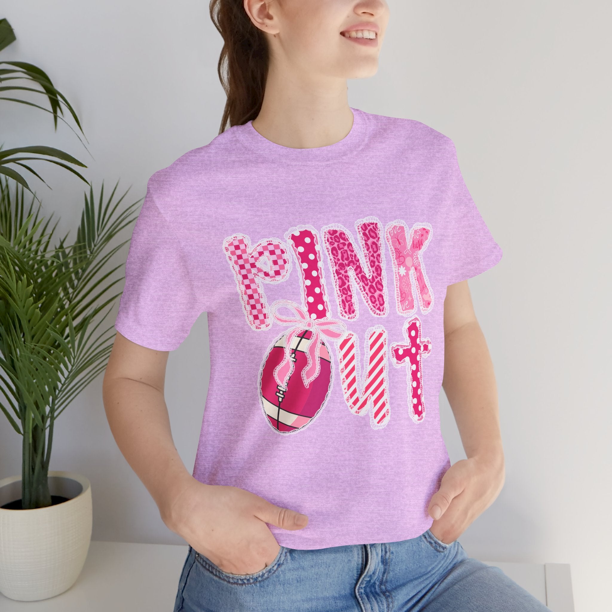 Cute Pink 'PINK OUT' Unisex Tee, Perfect for Breast Cancer Awareness, Casual Wear, Gift for Friends, Fundraising Events, or Team Spirit