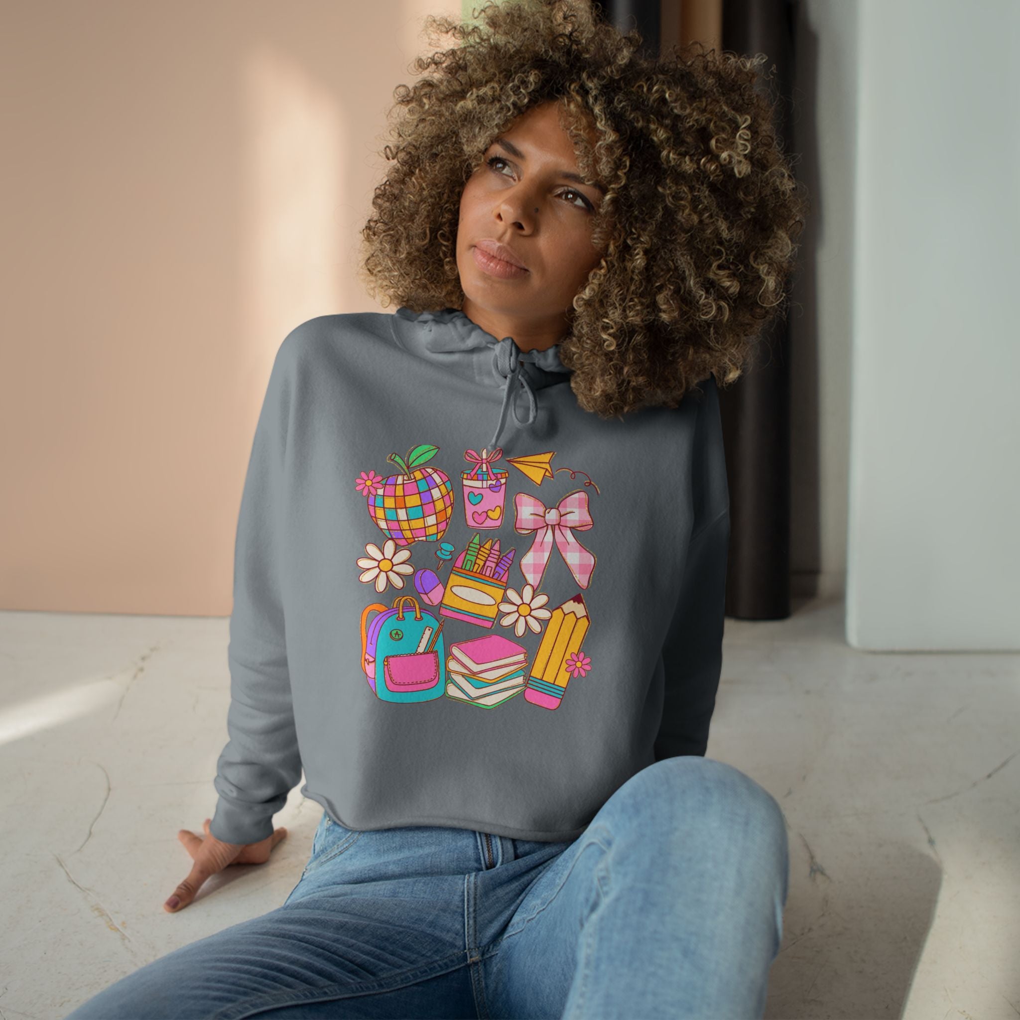 Colorful Back to School Crop Hoodie - Cute and Vibrant Pullover for Students, Fun School Fashion, Teen Girls Sweatshirt, Stylish Sweater,
