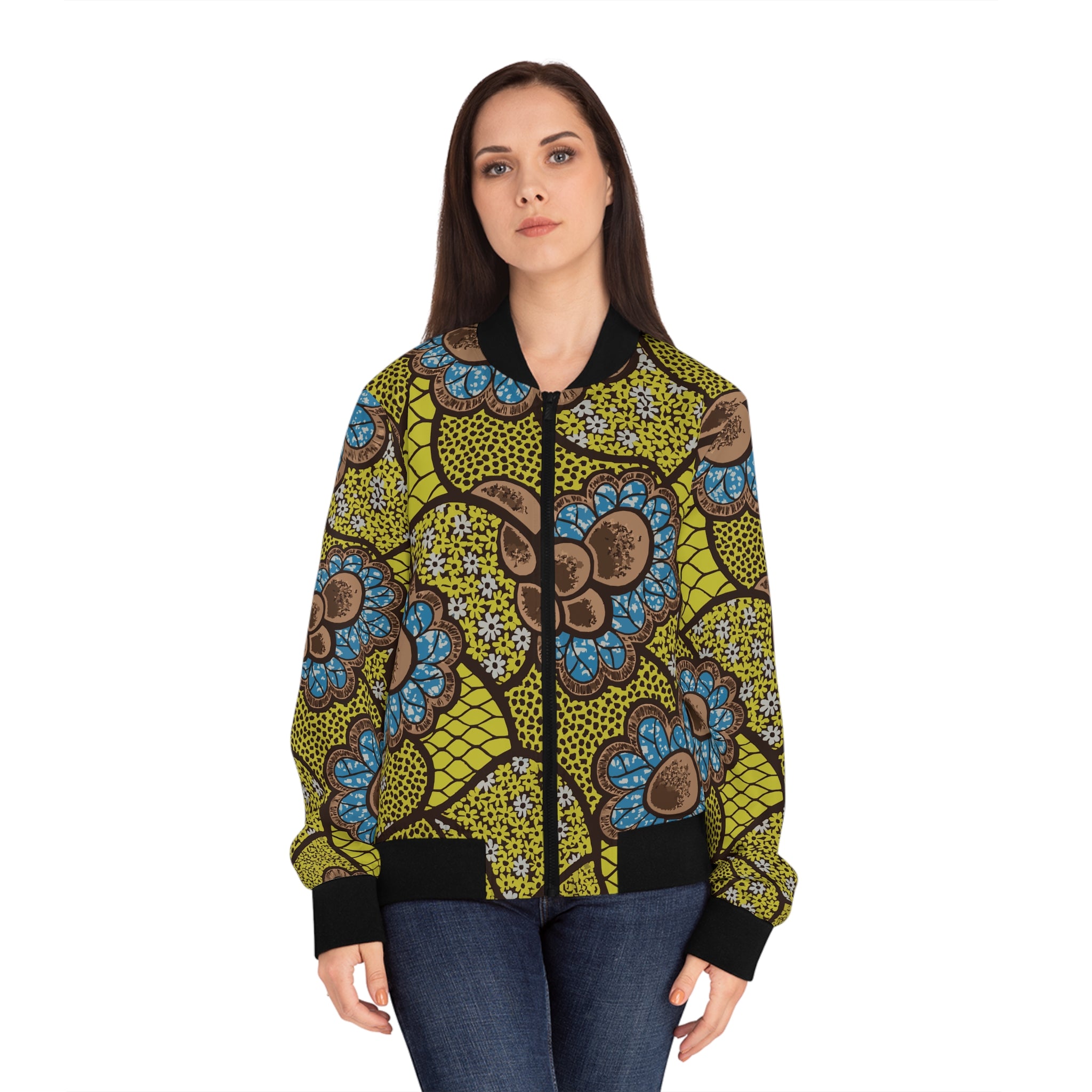 Vibrant Ankara Women's Bomber Jacket, AOP Fashion Coat, Trendy Streetwear, Gift for Her, Spring/Summer Style
