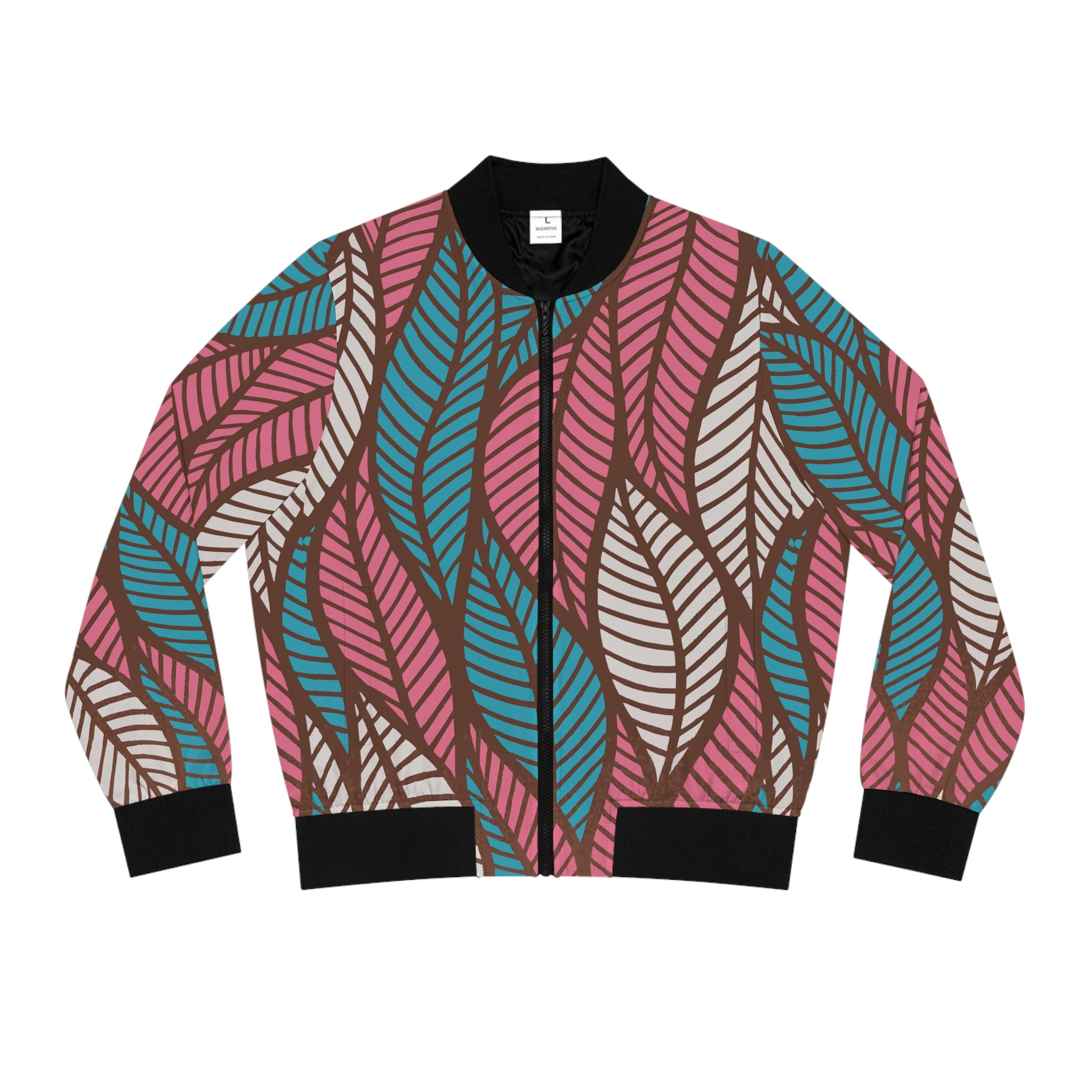 Ankara Women's Bomber Jacket with Leaf Design, Trendy Fall Layering, Stylish Gift for Her, Unique Outfit, Comfortable Fashion Statement