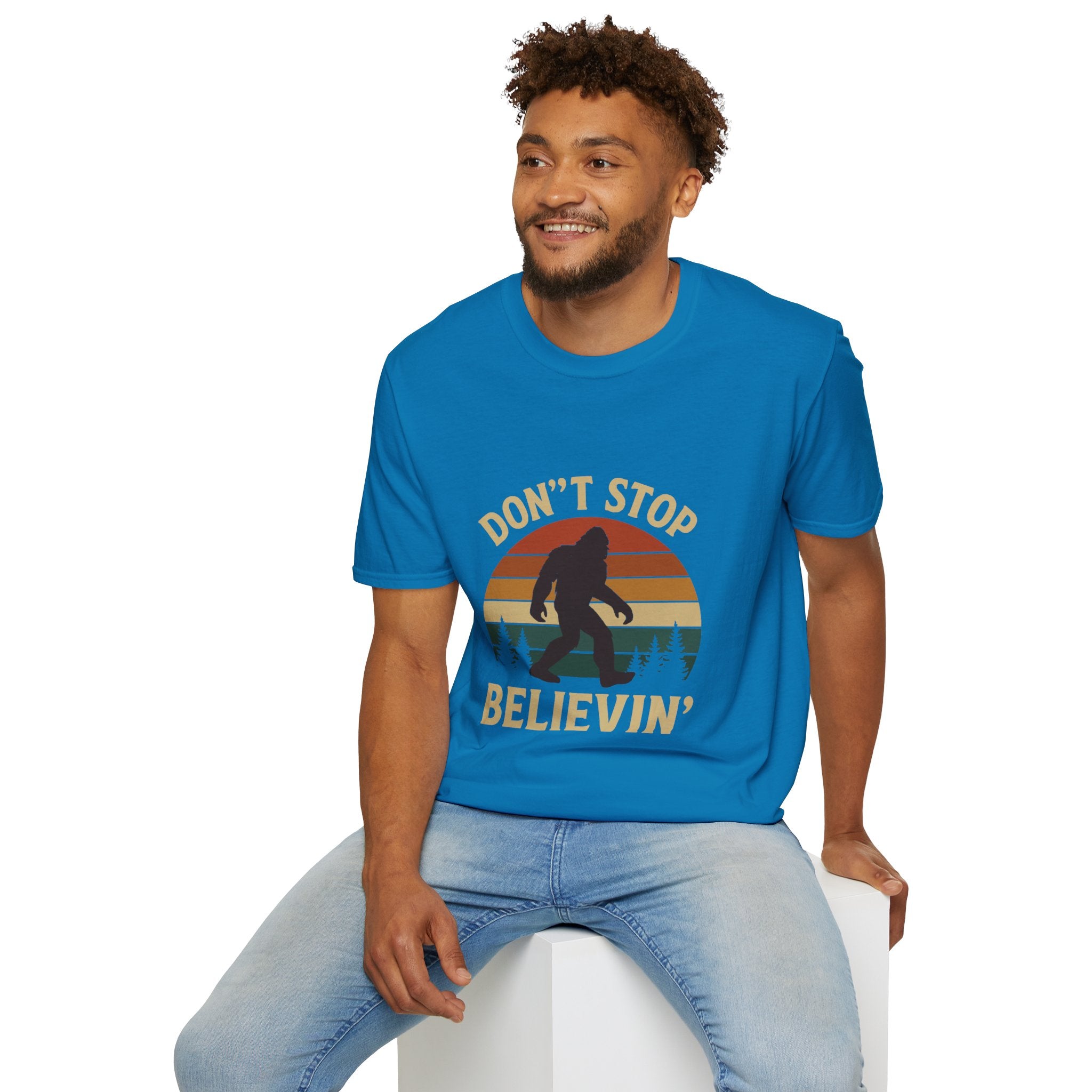 Don't Stop Believin' Unisex Softstyle T-Shirt, Inspirational Tee, Music Lover Gift, Motivational Shirt, Retro Graphic Top