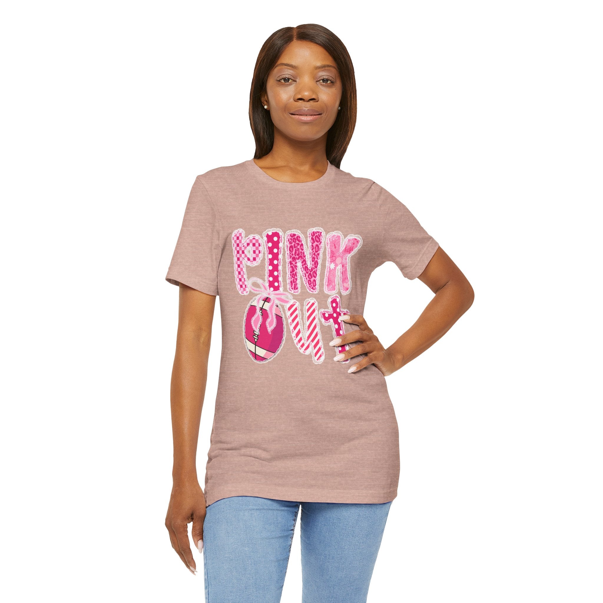 Cute Pink 'PINK OUT' Unisex Tee, Perfect for Breast Cancer Awareness, Casual Wear, Gift for Friends, Fundraising Events, or Team Spirit