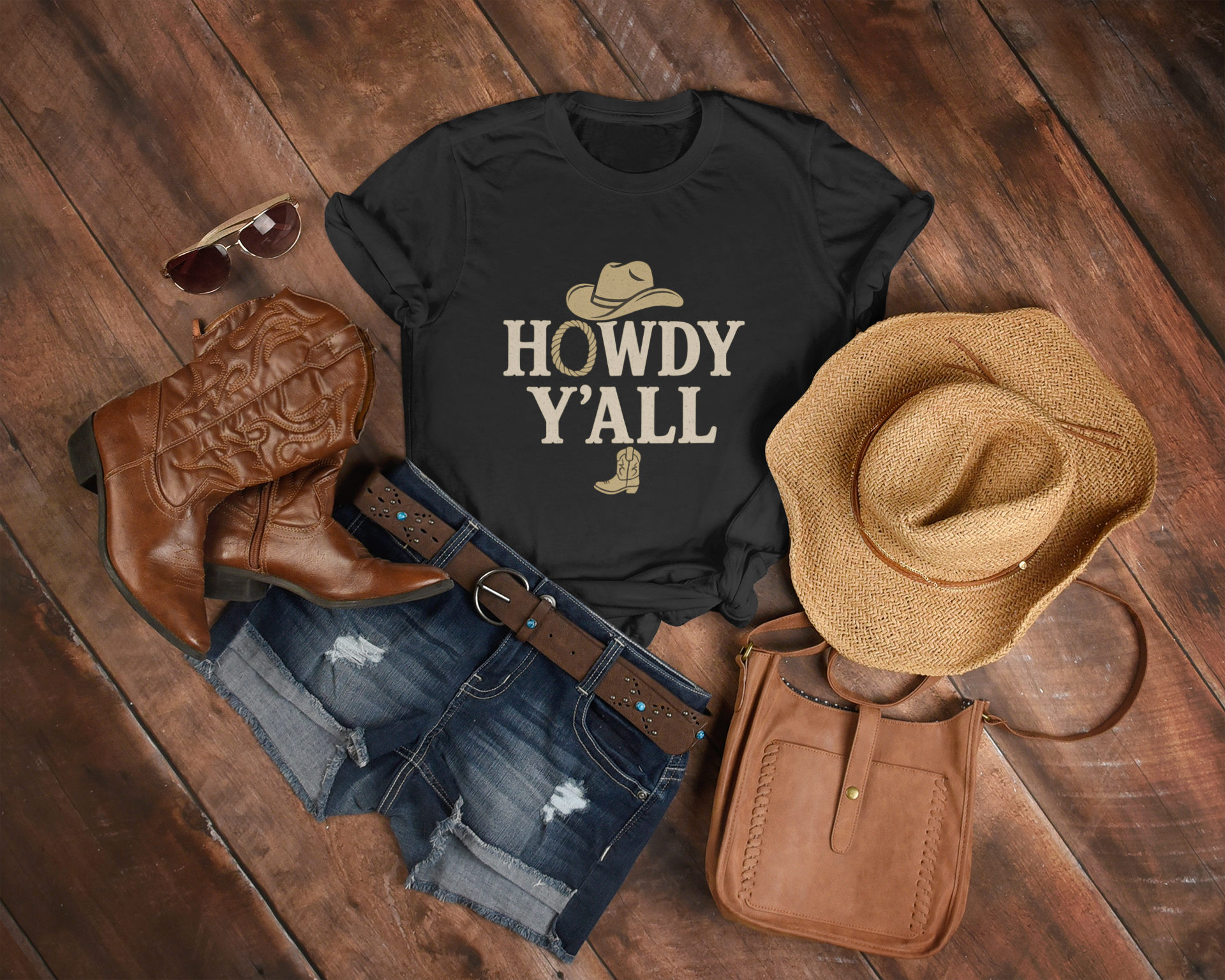 Howdy Y'all Western T-Shirt, Cowboy Tee, Country Music Shirt, Gift for Cowpoke, Unisex Softstyle Shirt