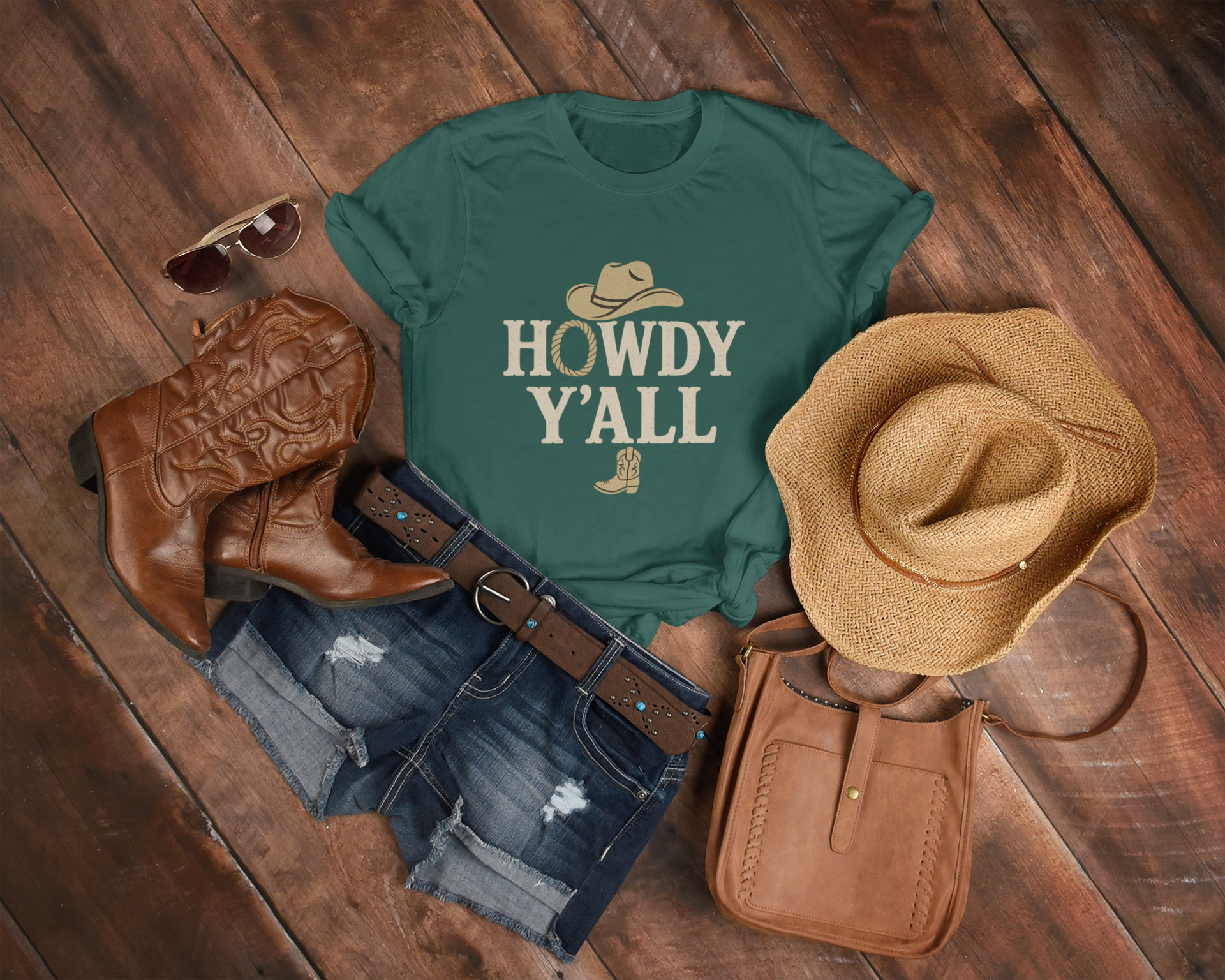 Howdy Y'all Western T-Shirt, Cowboy Tee, Country Music Shirt, Gift for Cowpoke, Unisex Softstyle Shirt