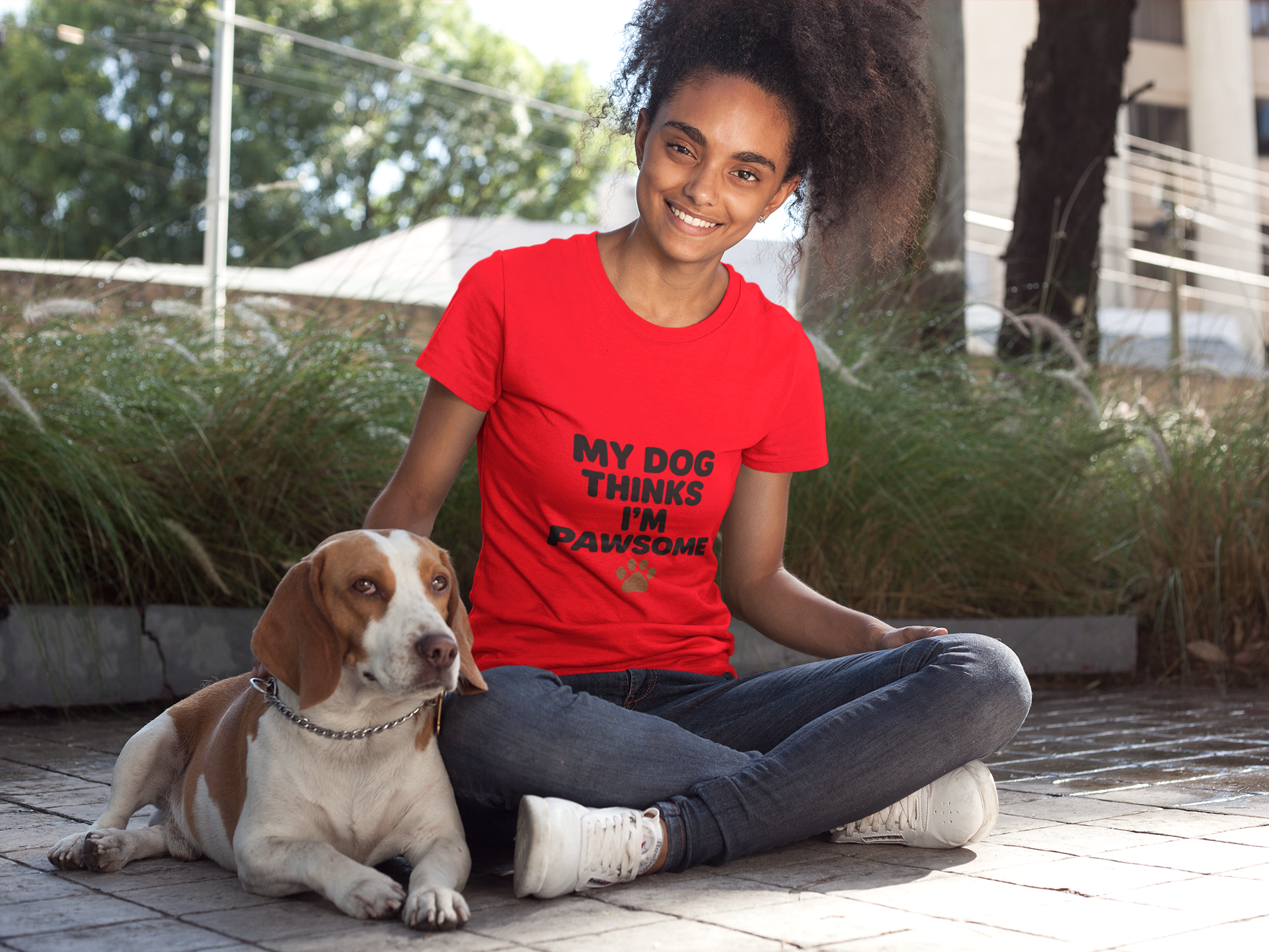 My Dog Thinks I'm Pawsome Unisex Tee, Pet Lover Gift, Dog Mom Shirt, Funny Dog T-Shirt, Cute Canine Apparel, Birthday Gift for Dog Owners
