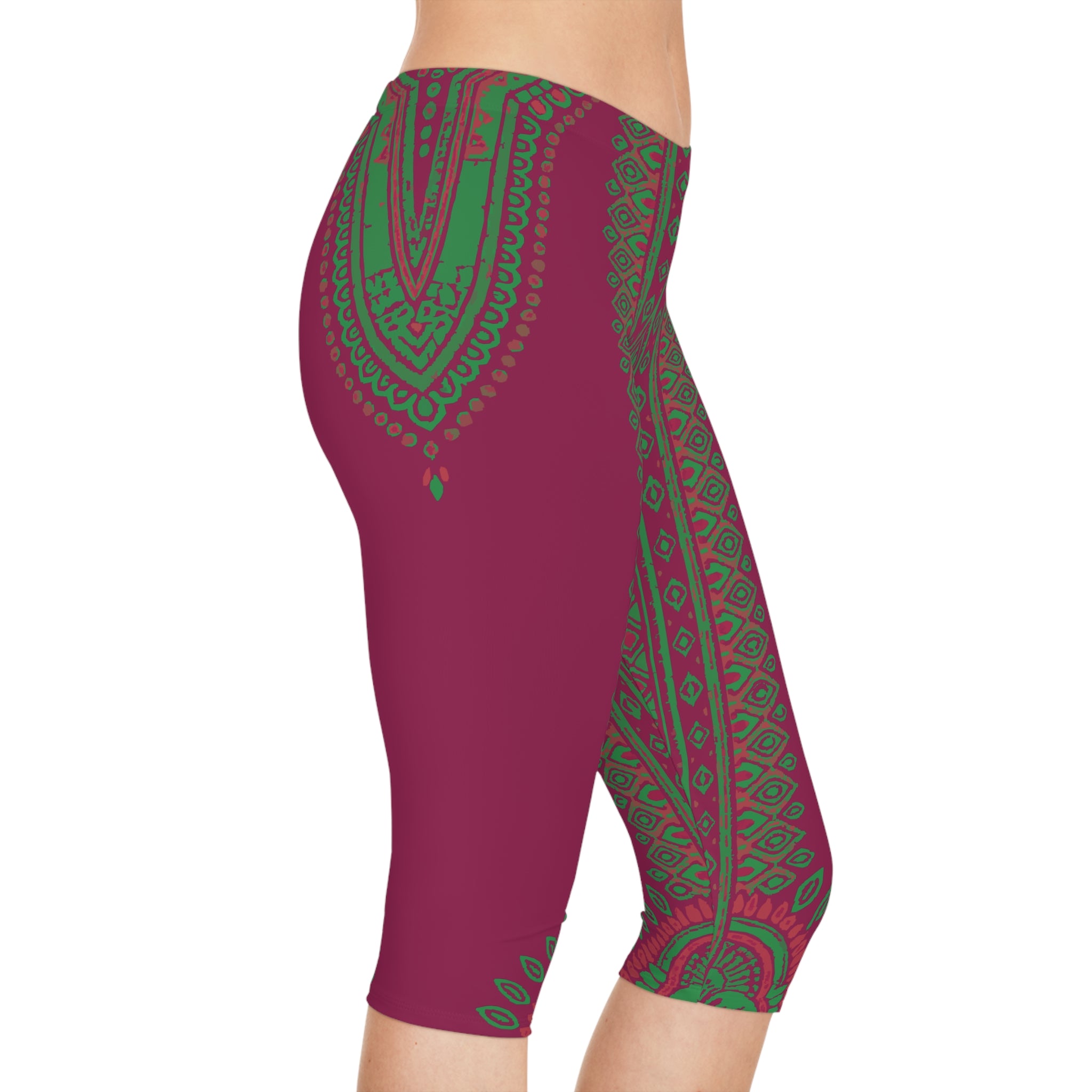 Vibrant Women's Capri Leggings | Boho Chic Activewear | Perfect for Yoga, Running, Casual Wear, Holidays, Summer
