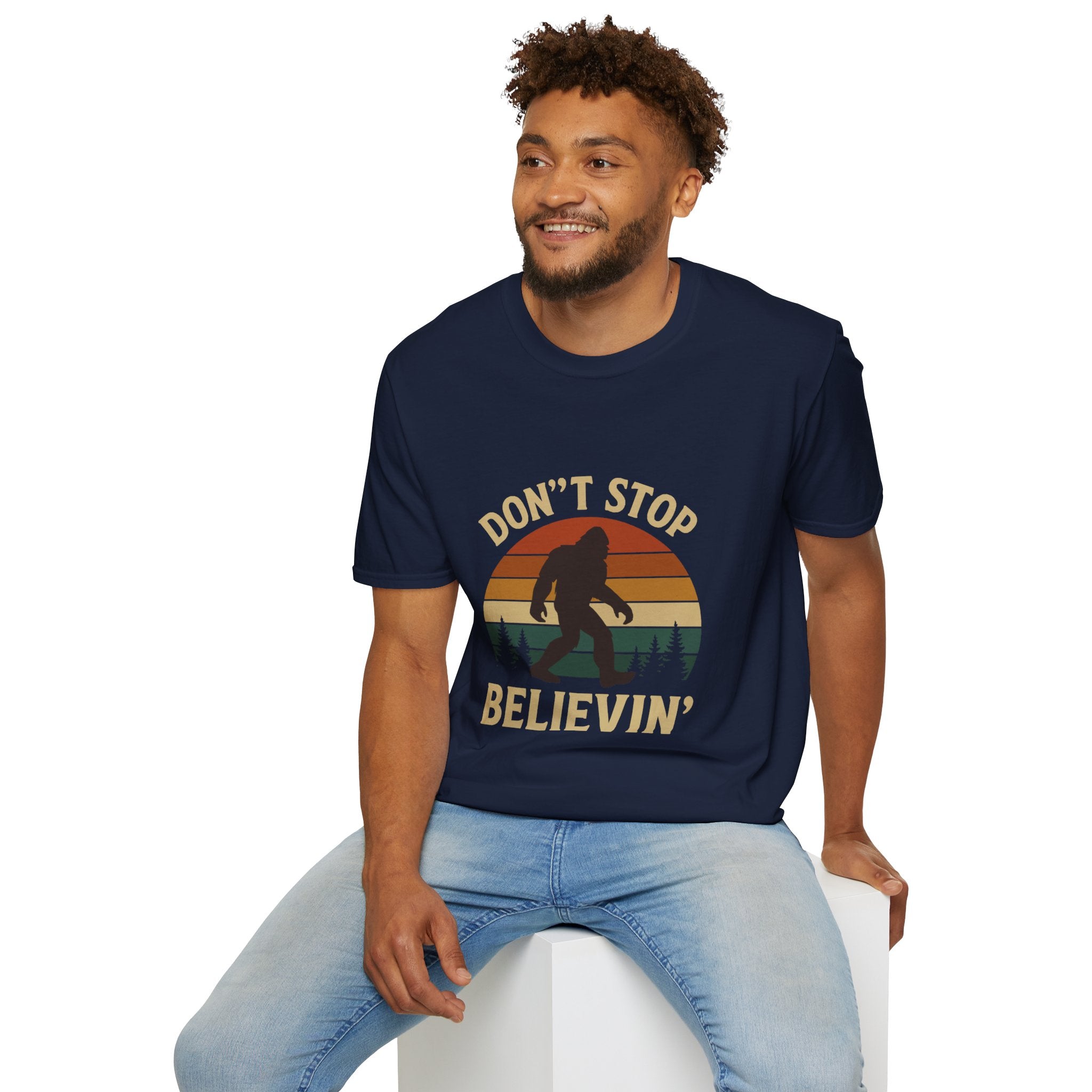 Don't Stop Believin' Unisex Softstyle T-Shirt, Inspirational Tee, Music Lover Gift, Motivational Shirt, Retro Graphic Top