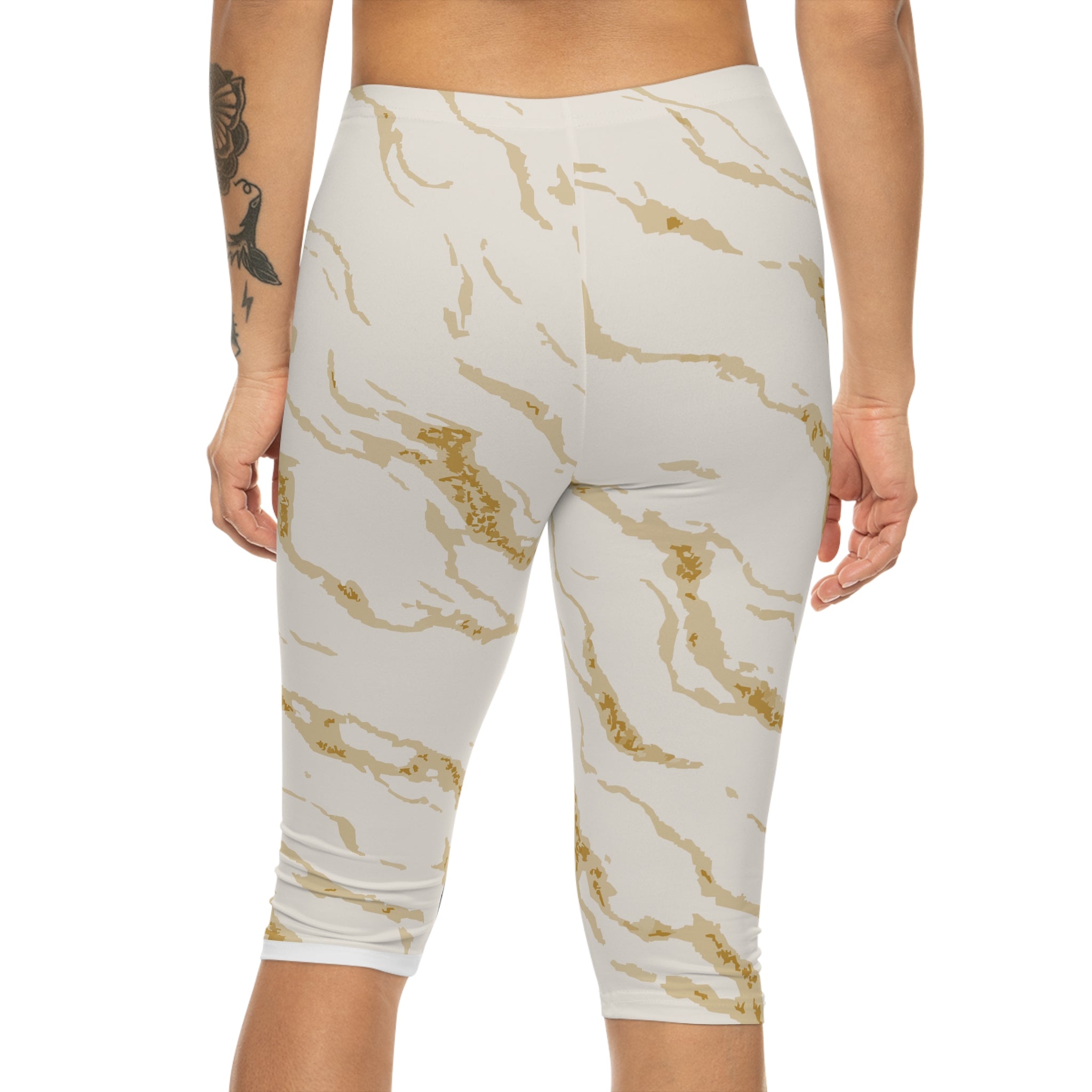 White Gold Women's Capri Leggings, Yoga Pants, Workout Wear, Stretchy Athletic Leggings, Gym Apparel, Fitness Tights