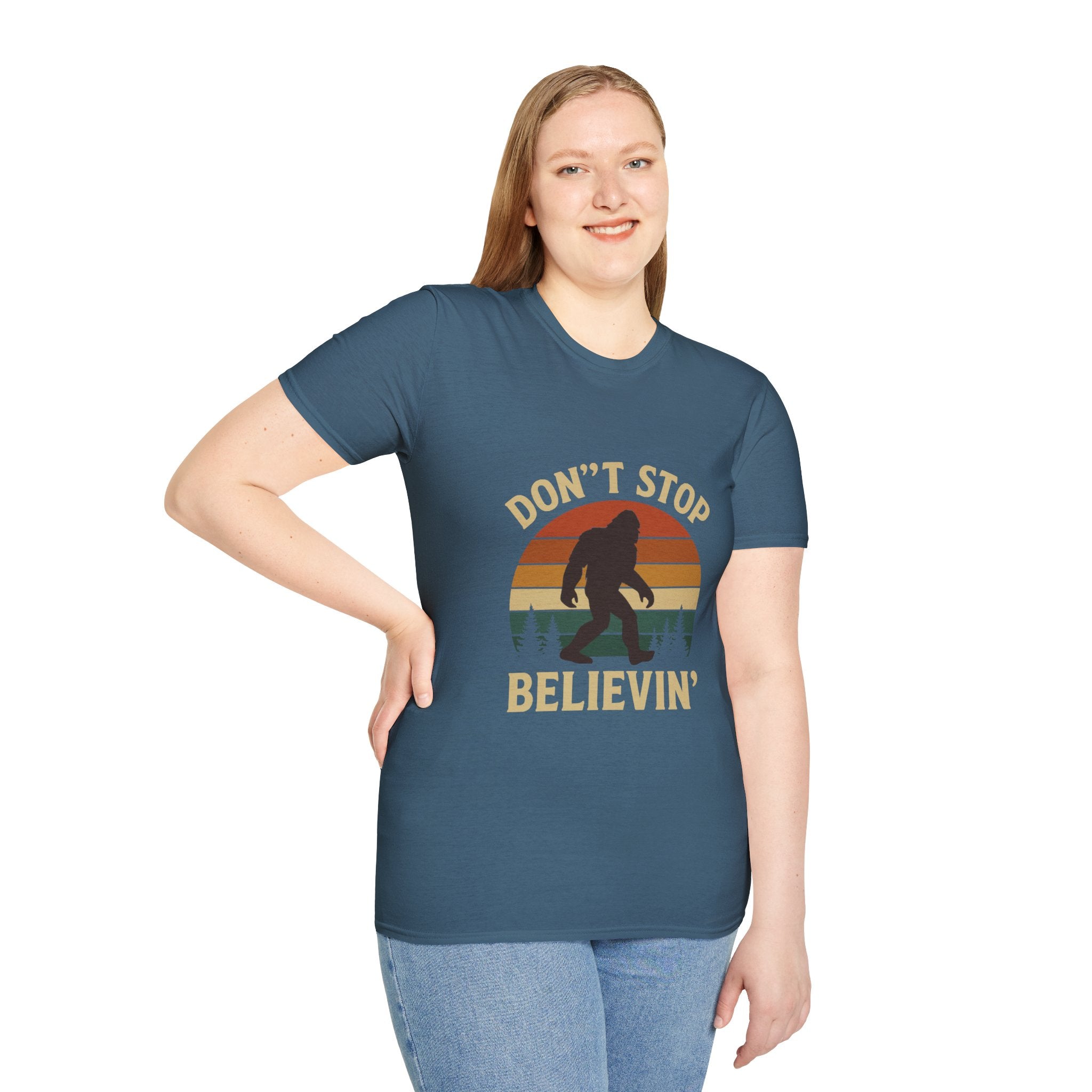 Don't Stop Believin' Unisex Softstyle T-Shirt, Inspirational Tee, Music Lover Gift, Motivational Shirt, Retro Graphic Top