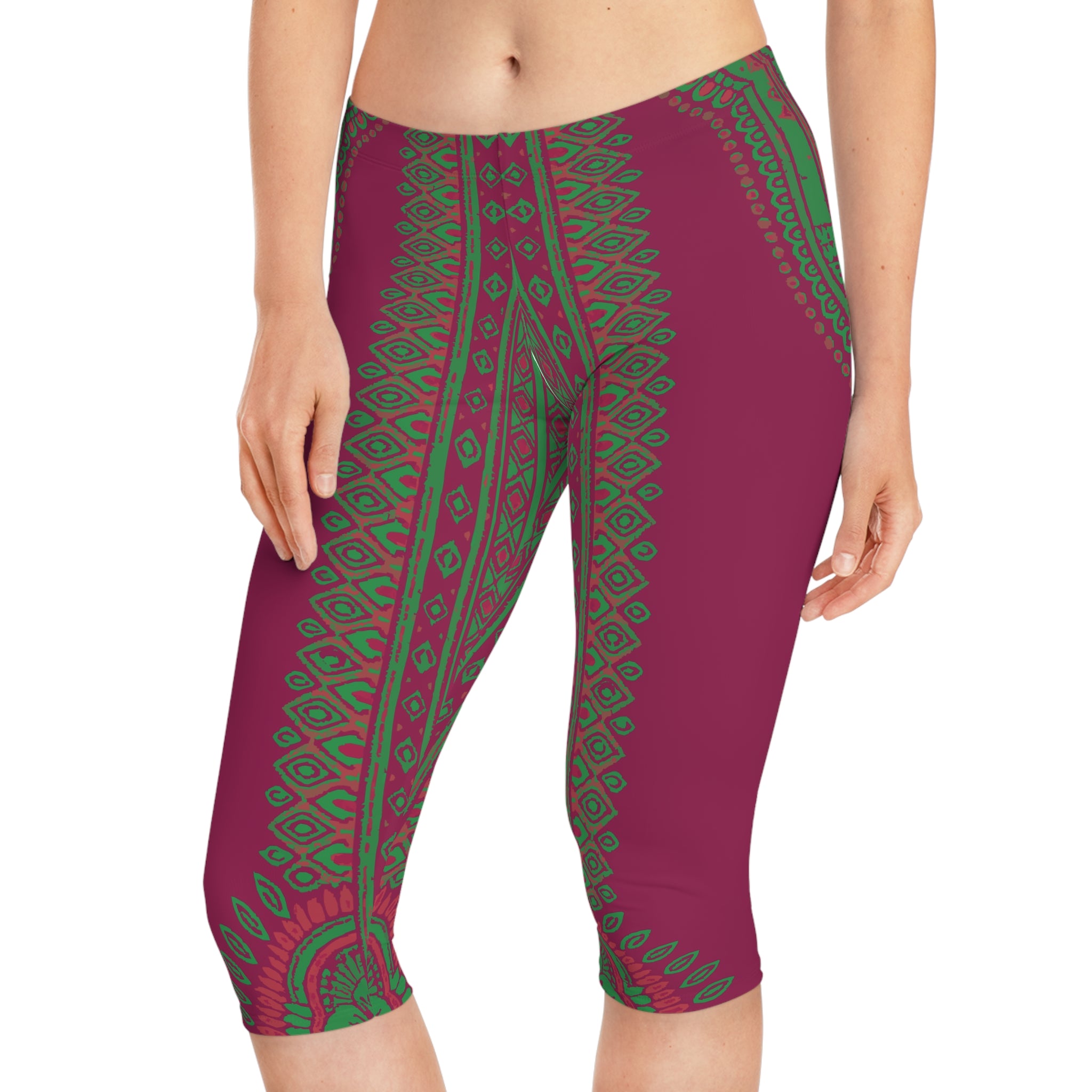 Vibrant Women's Capri Leggings | Boho Chic Activewear | Perfect for Yoga, Running, Casual Wear, Holidays, Summer