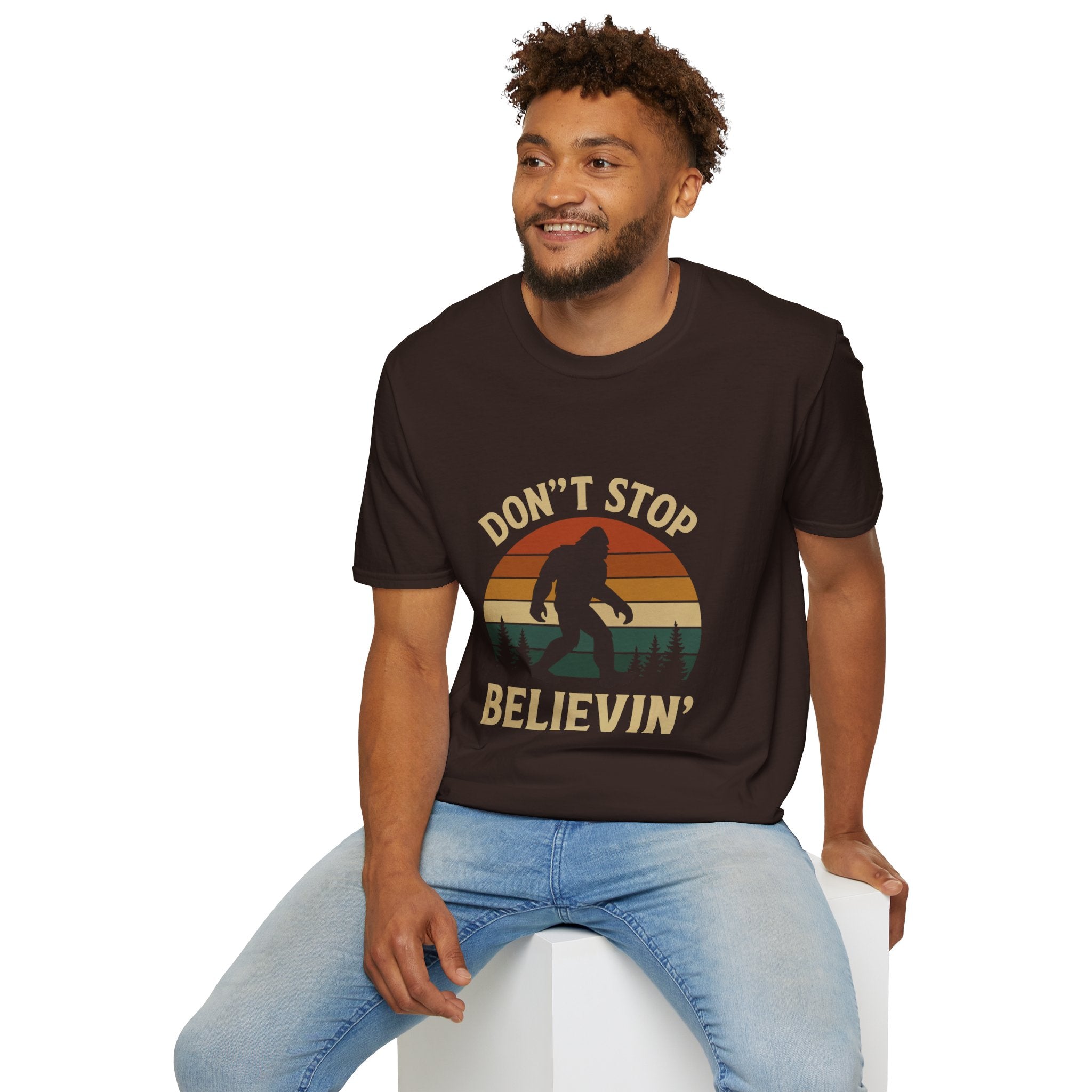 Don't Stop Believin' Unisex Softstyle T-Shirt, Inspirational Tee, Music Lover Gift, Motivational Shirt, Retro Graphic Top