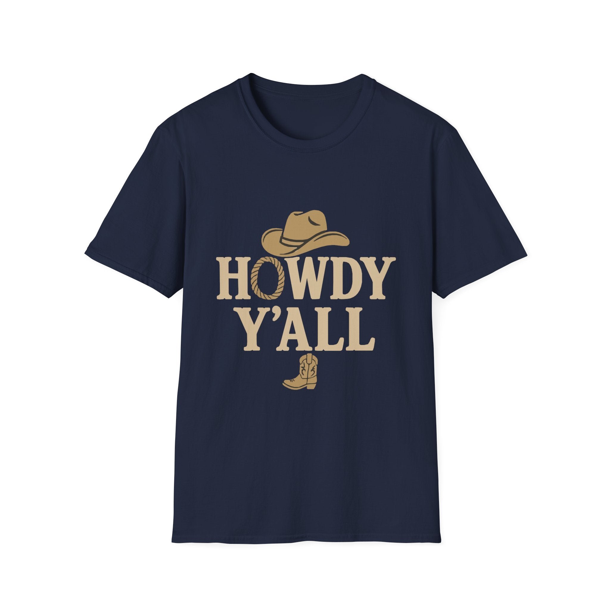 Howdy Y'all Western T-Shirt, Cowboy Tee, Country Music Shirt, Gift for Cowpoke, Unisex Softstyle Shirt