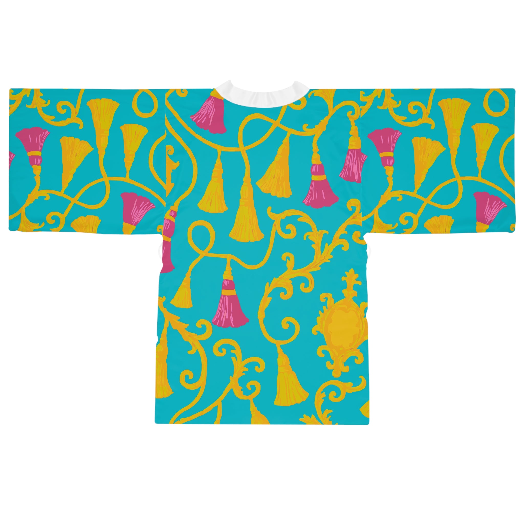 Vibrant Tassel Print Long Sleeve Kimono Robe, Relaxed Lounge Wear, Gift for Her, Beach Cover-Up, Cozy Homewear, Mother's Day, Spa Day