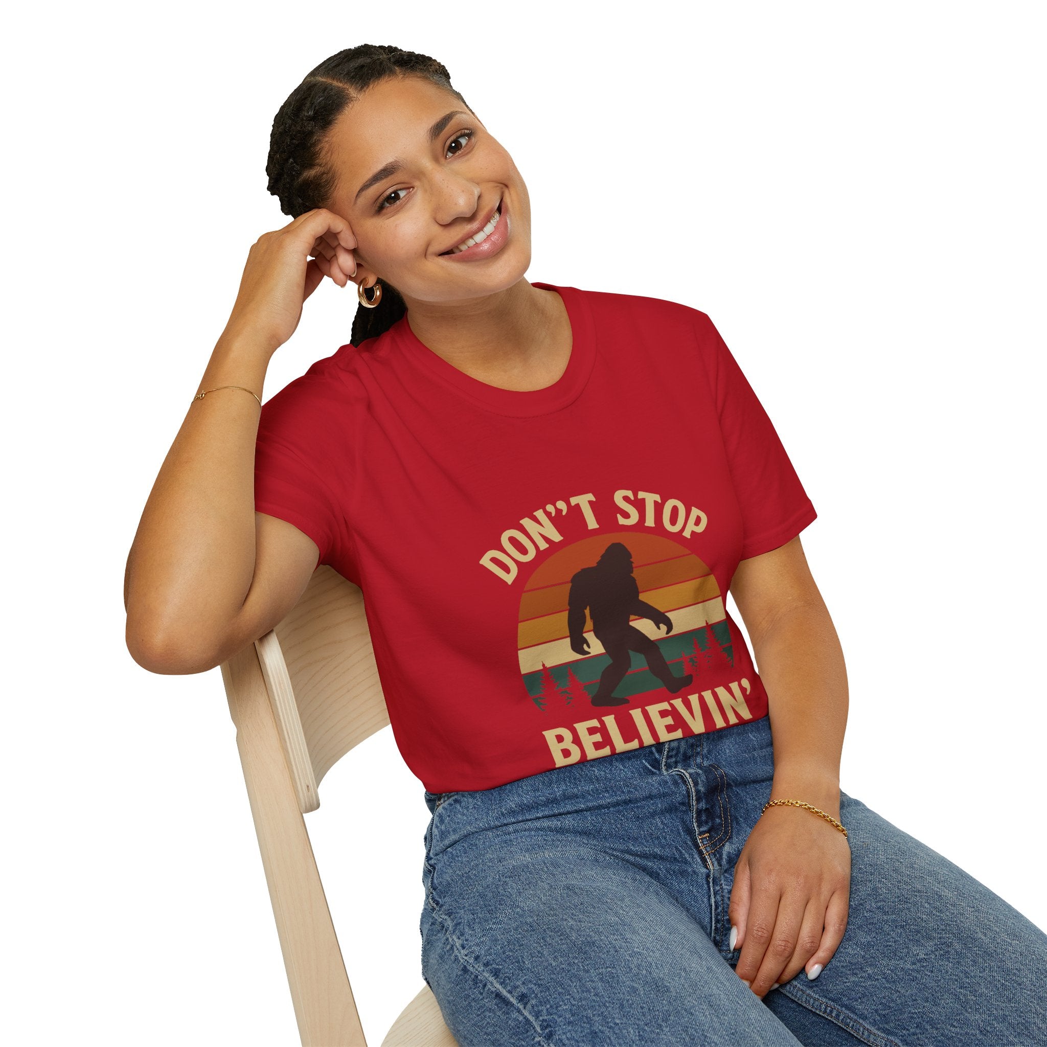Don't Stop Believin' Unisex Softstyle T-Shirt, Inspirational Tee, Music Lover Gift, Motivational Shirt, Retro Graphic Top