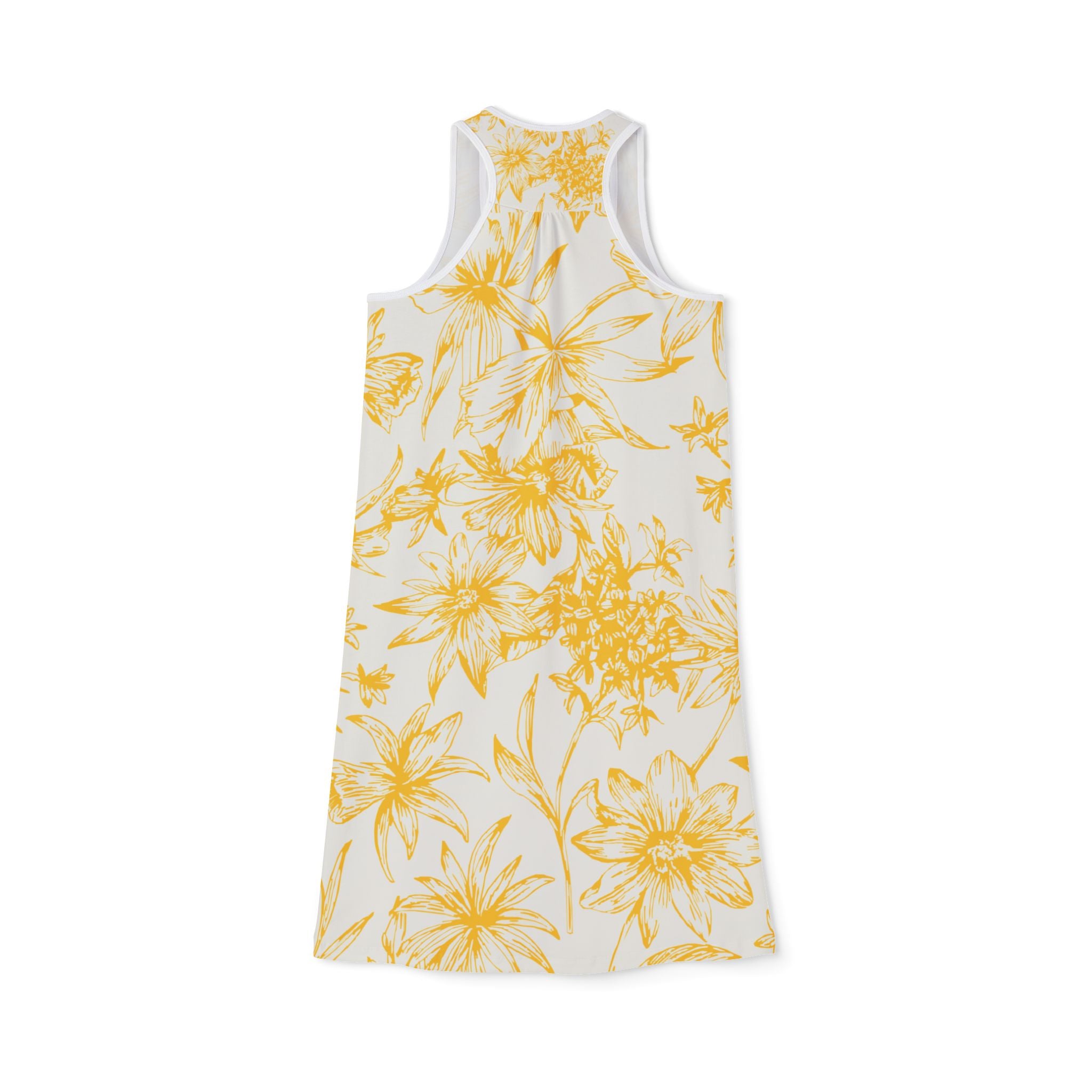 Floral Yellow Women's Racerback Dress, Summer Dress, Vacation Outfit, Casual Dress, Beachwear, Gift for Her