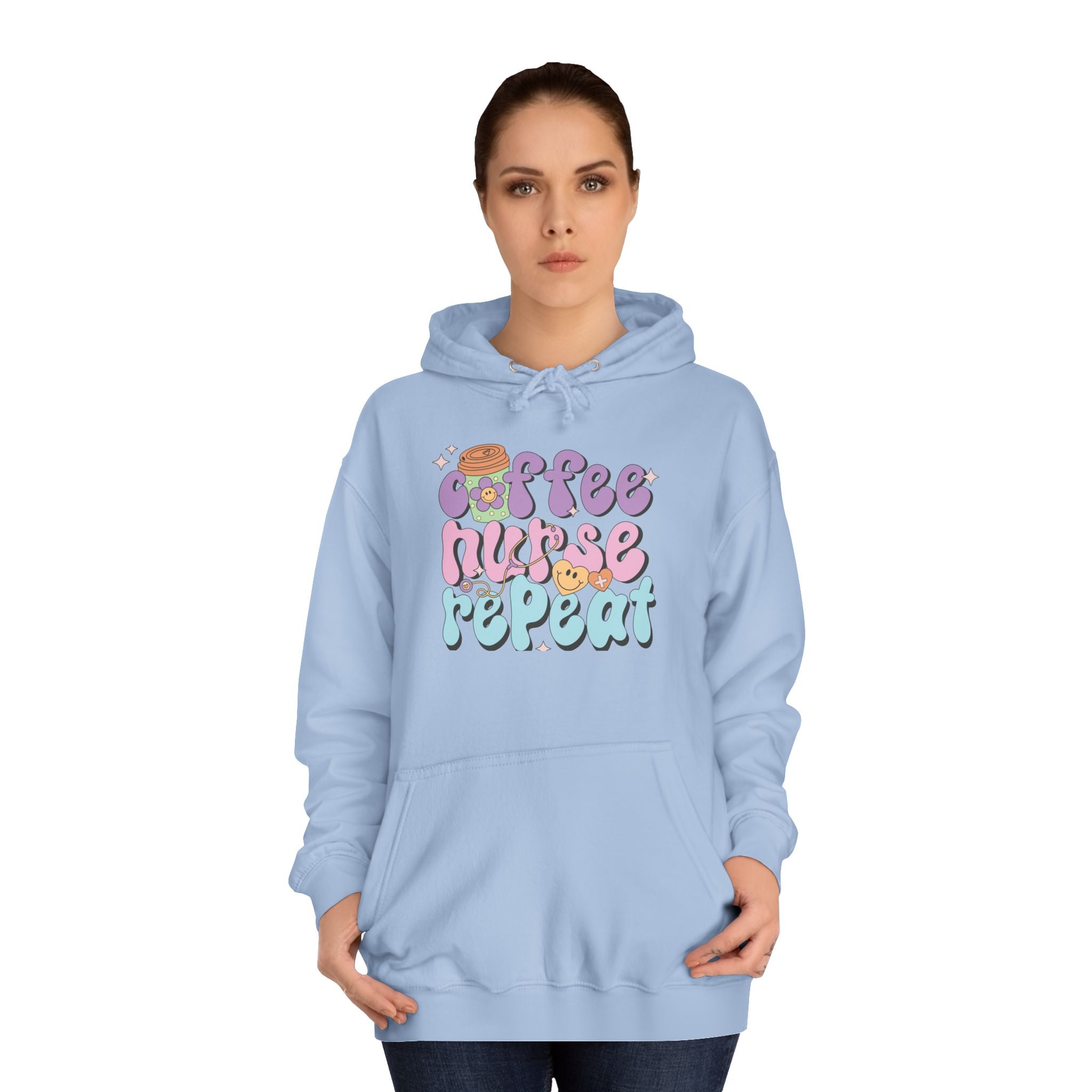 Coffee Nurse Repeat Hoodie - Cozy Gift for Nurses, College Wear, Everyday Comfort, Nursing School, Cute Casual Apparel