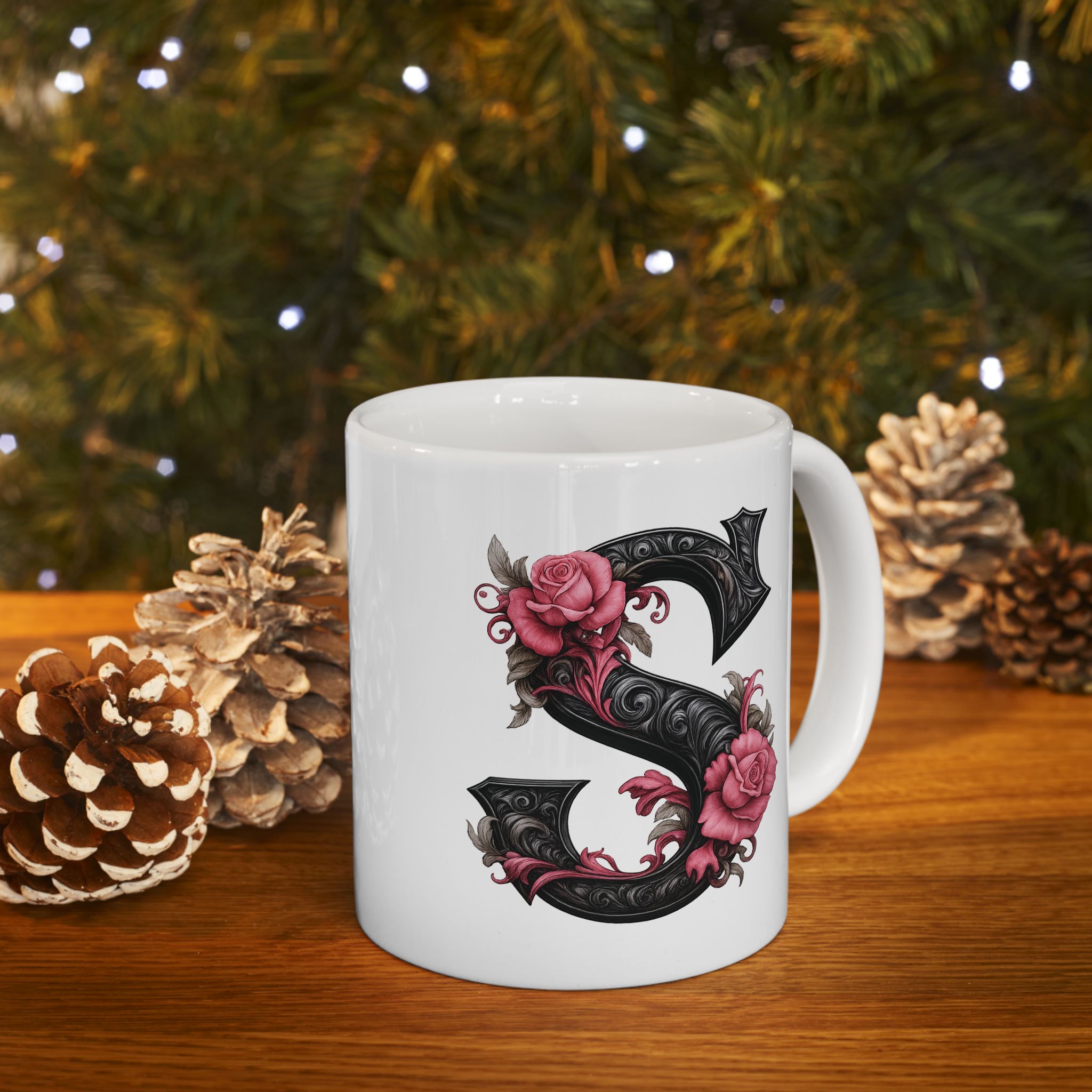 Gothic Floral Ceramic Mug – Unique Coffee Cup, Perfect Gift for Halloween, Birthdays, and Plant Lovers, 11oz & 15oz