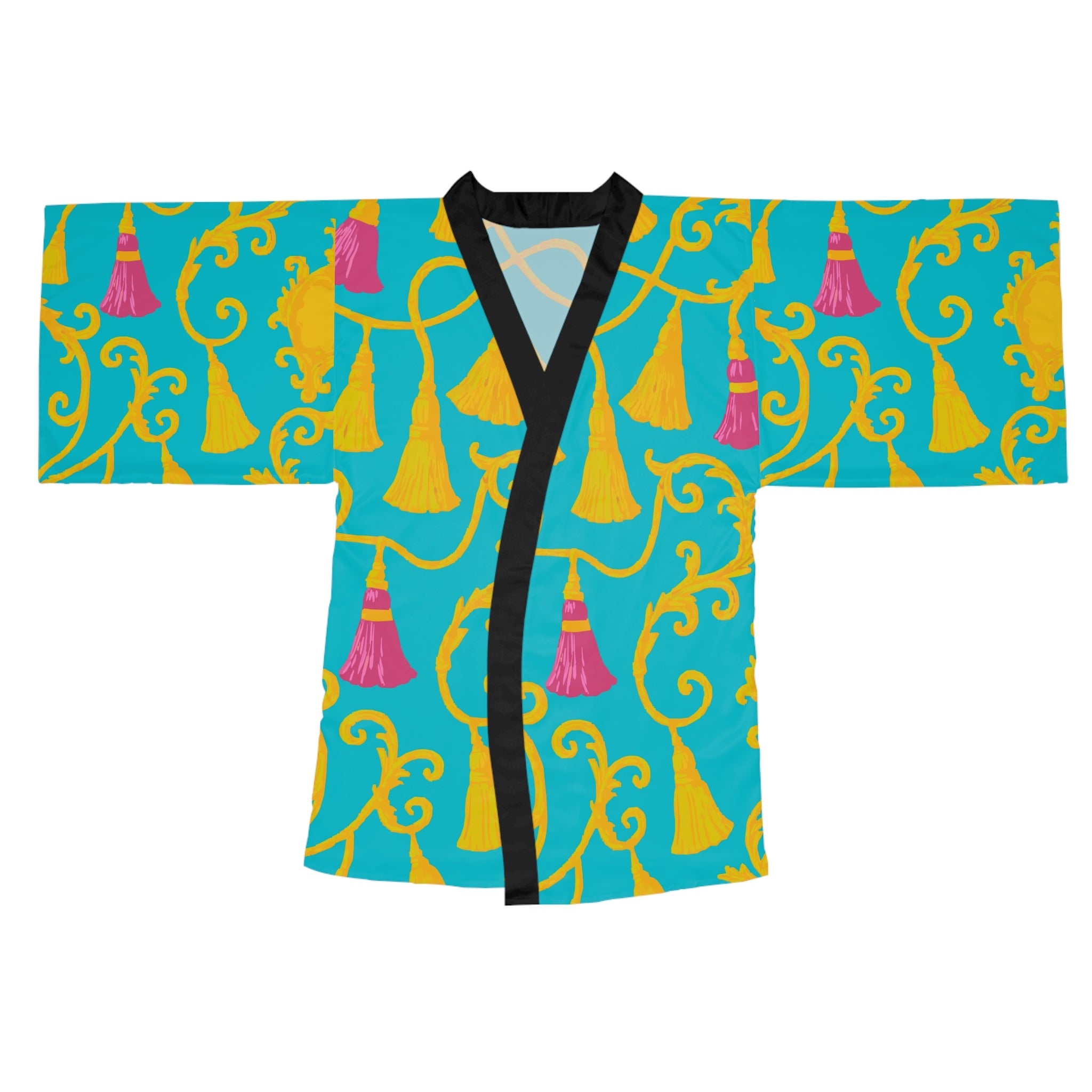 Vibrant Tassel Print Long Sleeve Kimono Robe, Relaxed Lounge Wear, Gift for Her, Beach Cover-Up, Cozy Homewear, Mother's Day, Spa Day