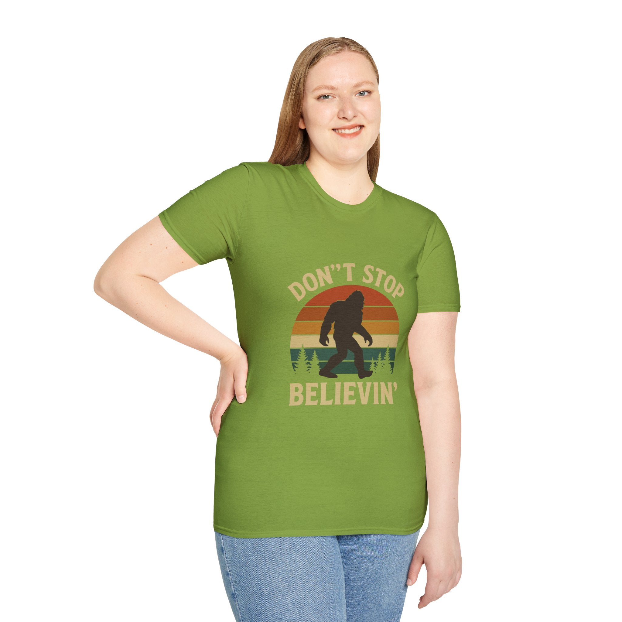 Don't Stop Believin' Unisex Softstyle T-Shirt, Inspirational Tee, Music Lover Gift, Motivational Shirt, Retro Graphic Top