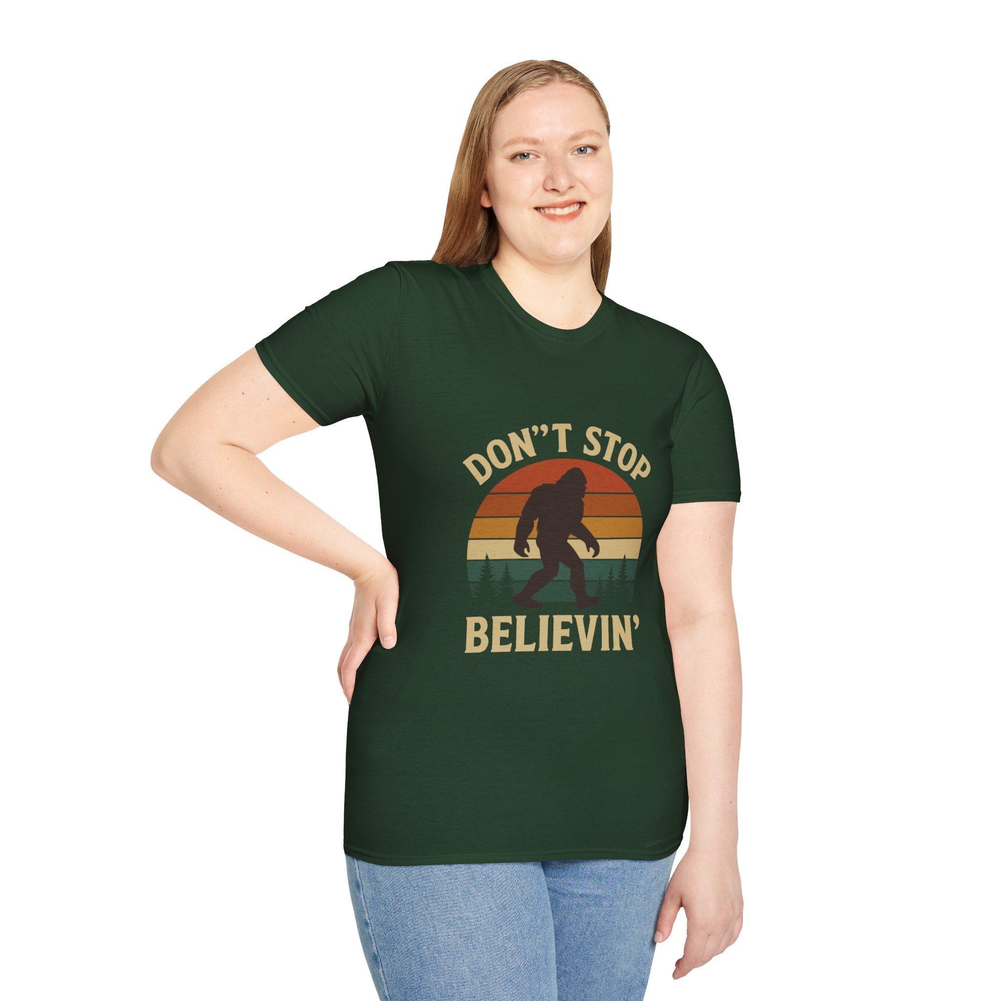 Don't Stop Believin' Unisex Softstyle T-Shirt, Inspirational Tee, Music Lover Gift, Motivational Shirt, Retro Graphic Top