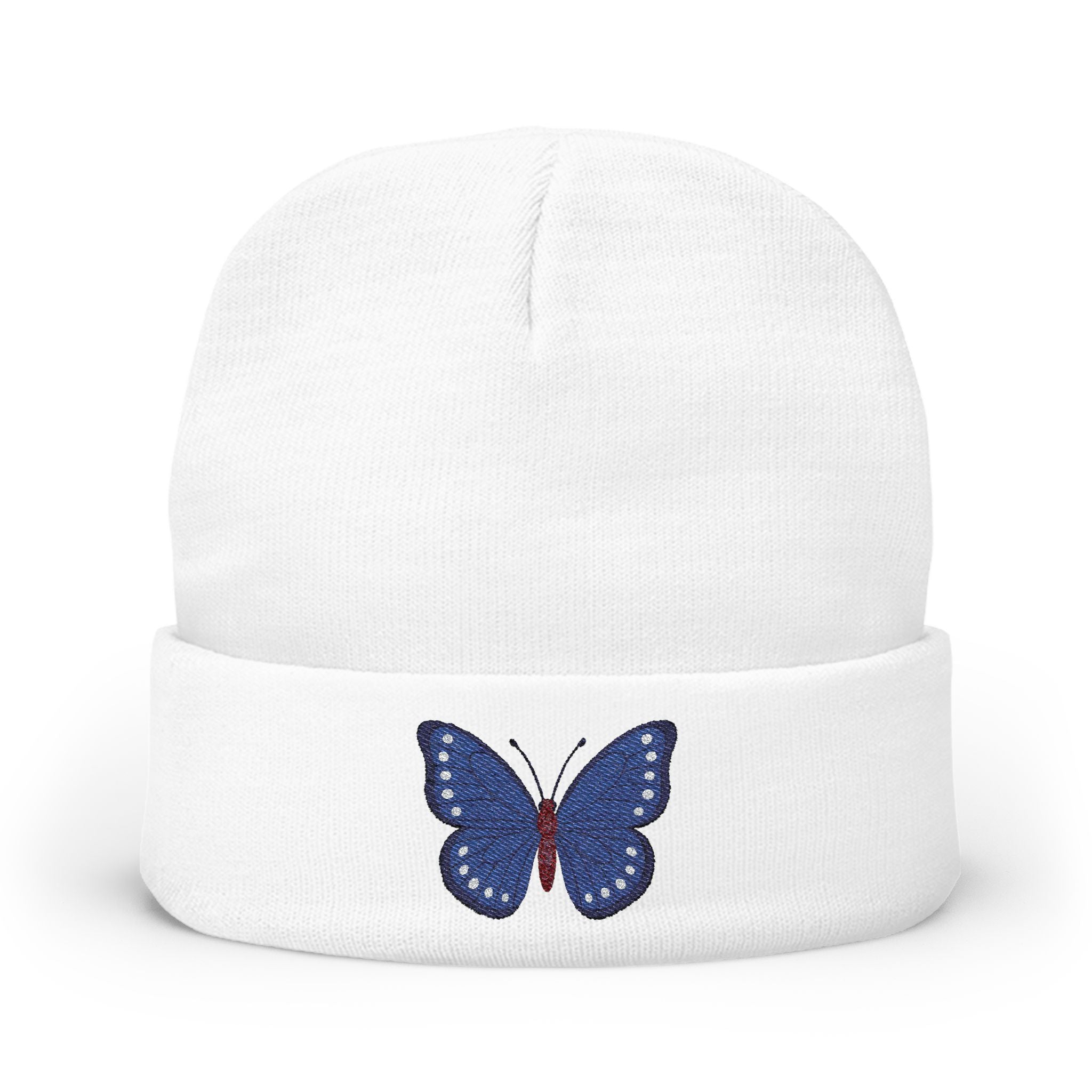 Butterfly Embroidered Knit Beanie, Cozy Winter Hat, Gift for Her, Outdoor Accessories, Fashion Beanie, Unique Headwear