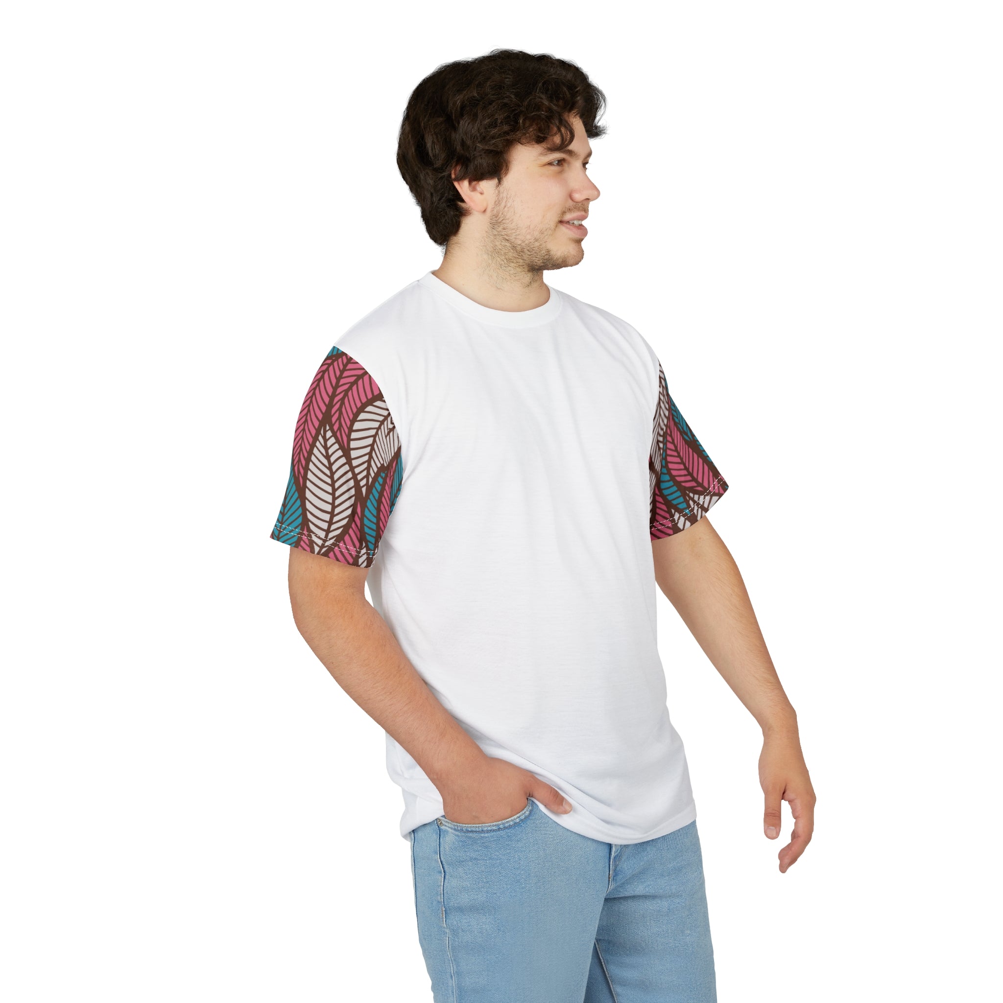 Ankara Leaf Print Tee, Unisex Cut & Sew Tee, Colorful Artwork Shirt, Casual Summer Top, Eco-Friendly Fashion, Gift for Nature Lovers