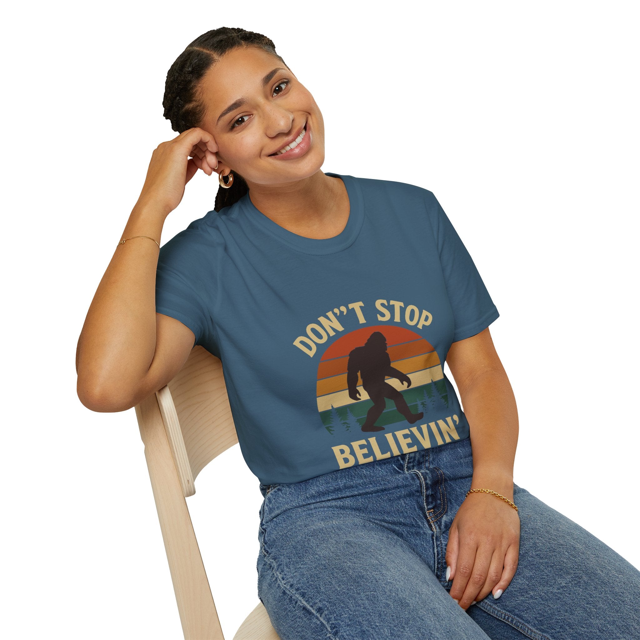 Don't Stop Believin' Unisex Softstyle T-Shirt, Inspirational Tee, Music Lover Gift, Motivational Shirt, Retro Graphic Top