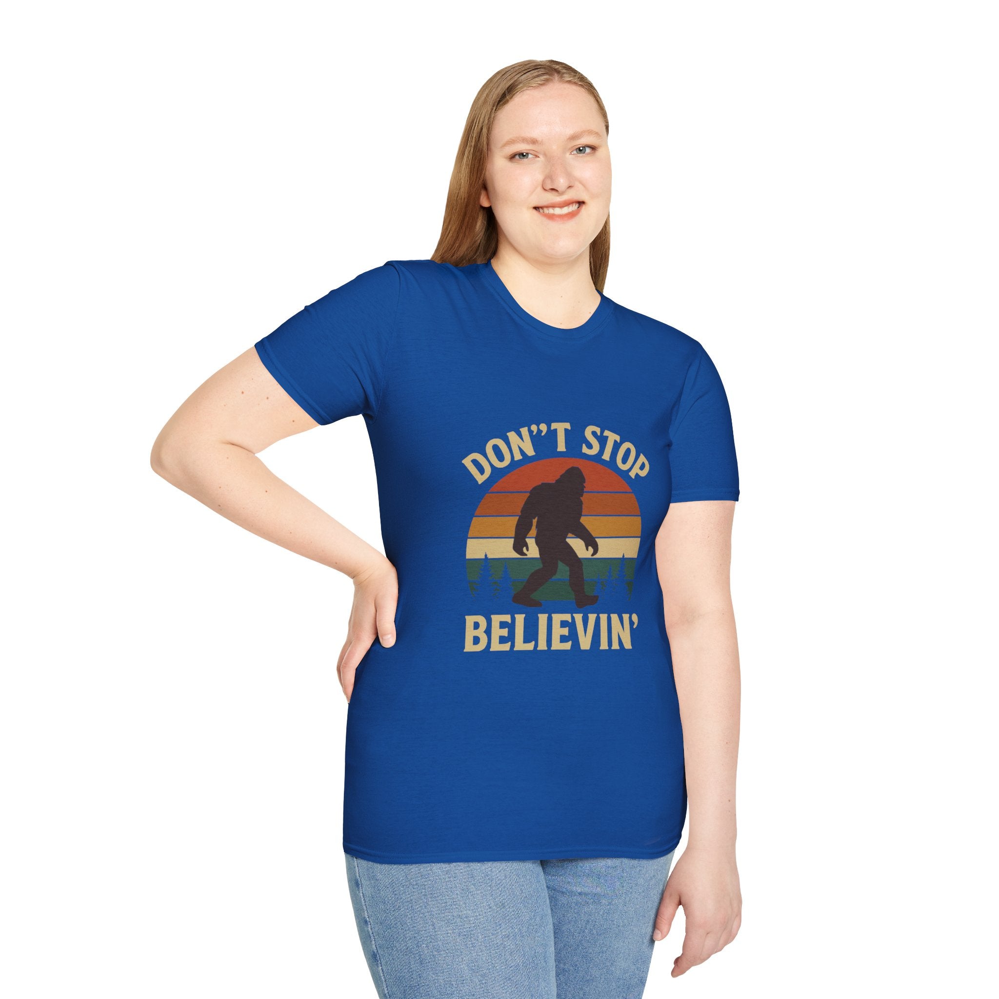 Don't Stop Believin' Unisex Softstyle T-Shirt, Inspirational Tee, Music Lover Gift, Motivational Shirt, Retro Graphic Top