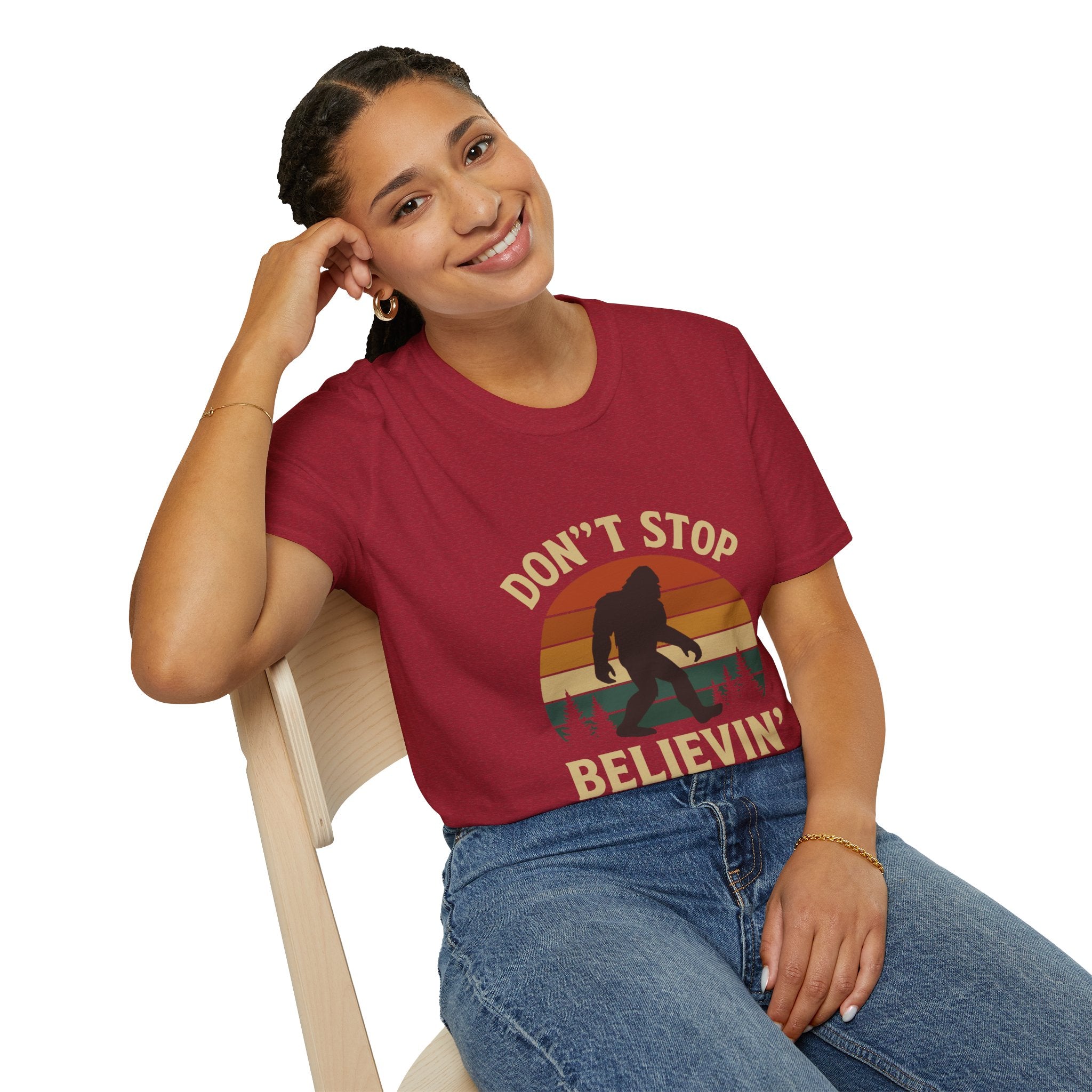 Don't Stop Believin' Unisex Softstyle T-Shirt, Inspirational Tee, Music Lover Gift, Motivational Shirt, Retro Graphic Top