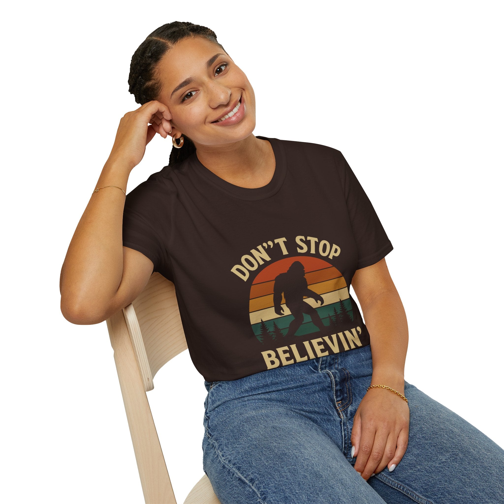 Don't Stop Believin' Unisex Softstyle T-Shirt, Inspirational Tee, Music Lover Gift, Motivational Shirt, Retro Graphic Top