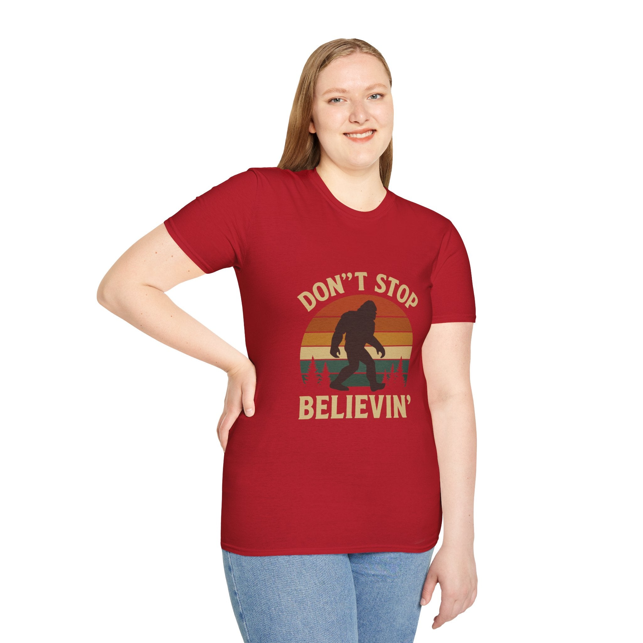 Don't Stop Believin' Unisex Softstyle T-Shirt, Inspirational Tee, Music Lover Gift, Motivational Shirt, Retro Graphic Top