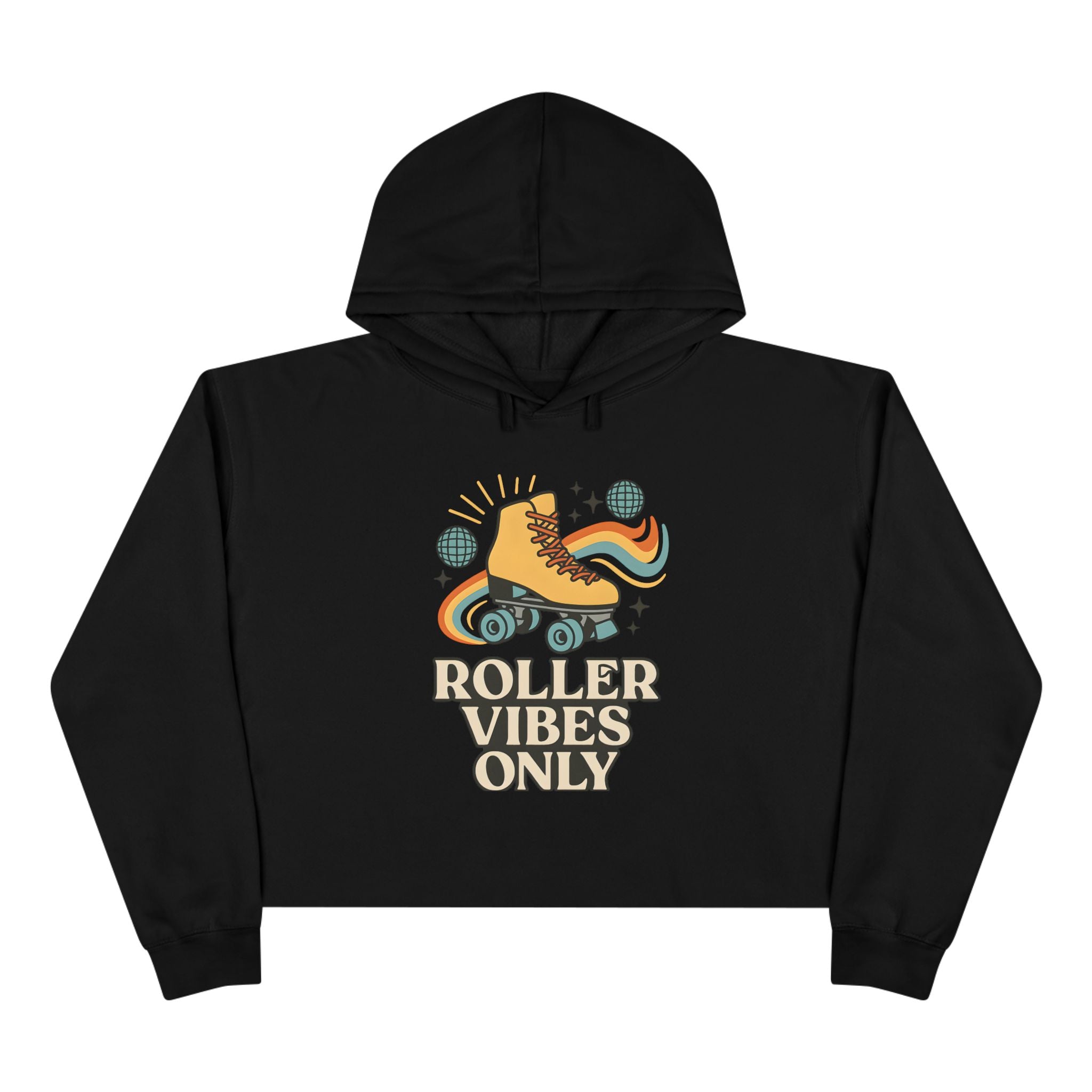 Roller Vibes Crop Hoodie, Retro Skatewear, Gifts for Skaters, Cozy Casual Top, Roller Rink Fashion, 80s Vibe Apparel