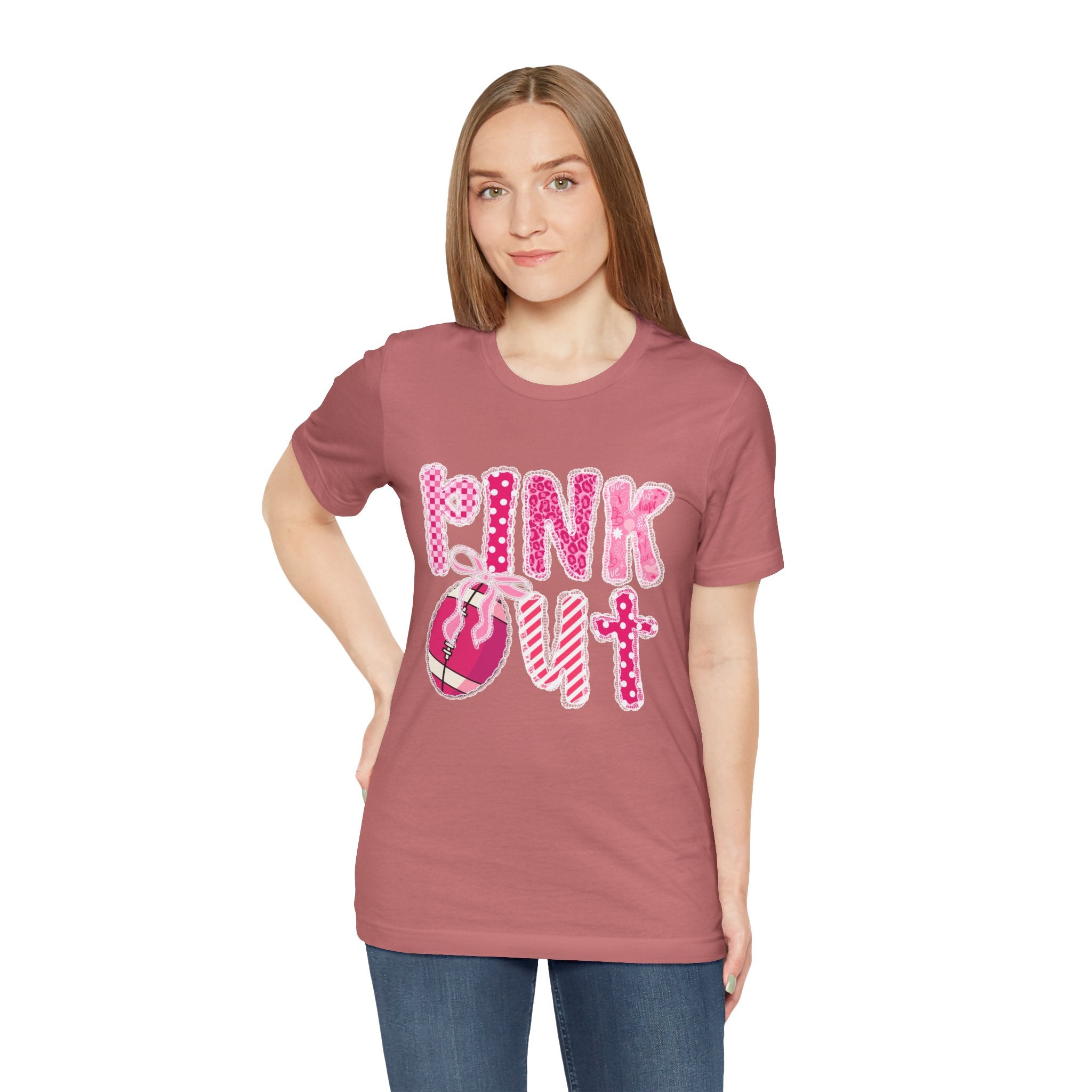 Cute Pink 'PINK OUT' Unisex Tee, Perfect for Breast Cancer Awareness, Casual Wear, Gift for Friends, Fundraising Events, or Team Spirit