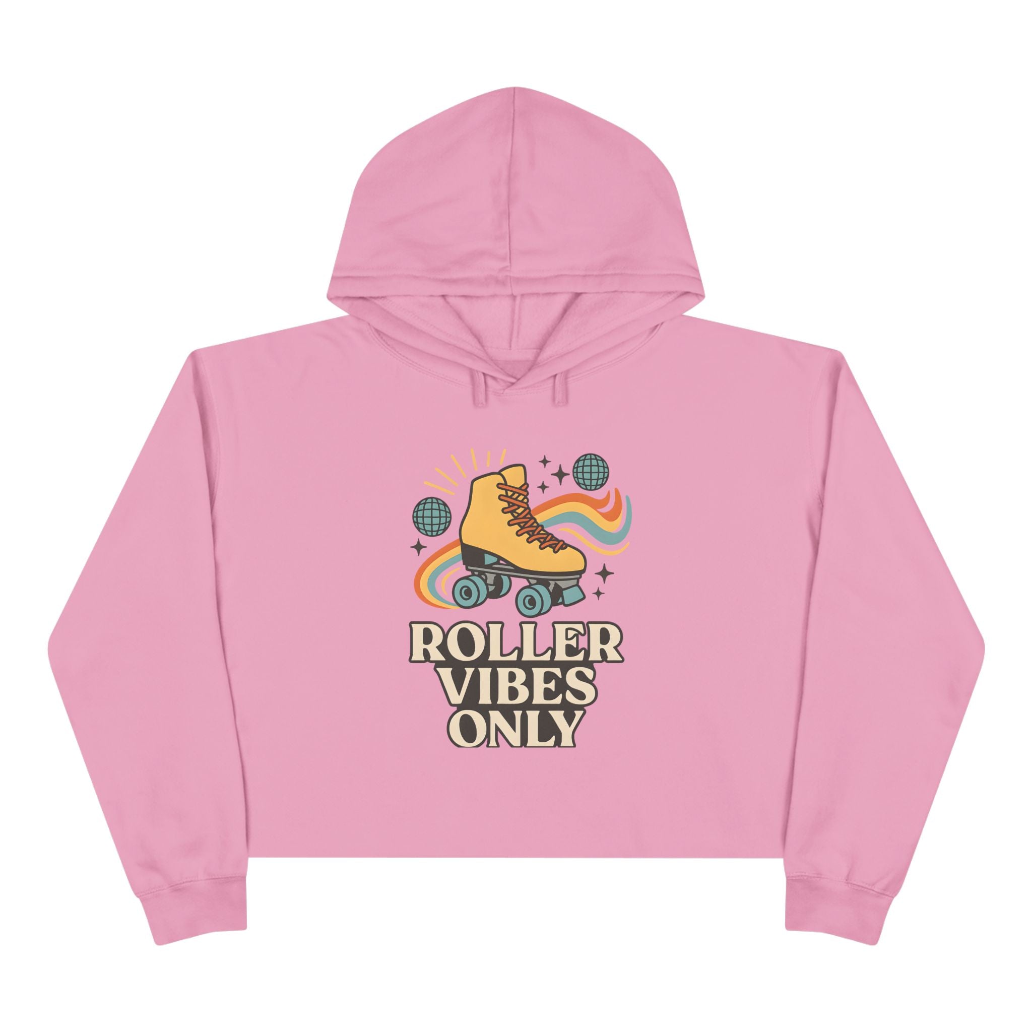 Roller Vibes Crop Hoodie, Retro Skatewear, Gifts for Skaters, Cozy Casual Top, Roller Rink Fashion, 80s Vibe Apparel
