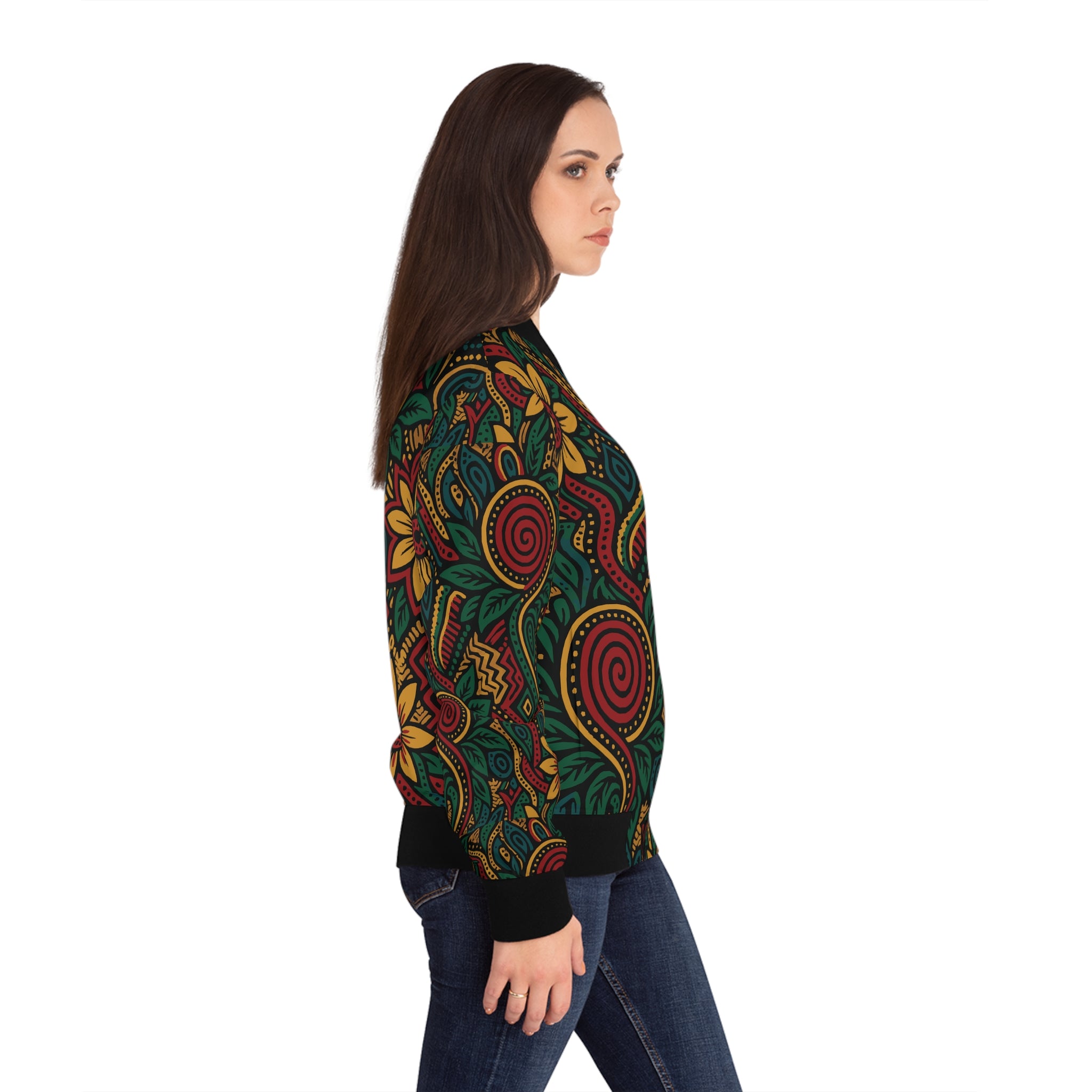 Ankara Women's Bomber Jacket, Floral Zip-Up, Trendy Casual Jacket, Statement Piece, Spring Style, Gift for Her