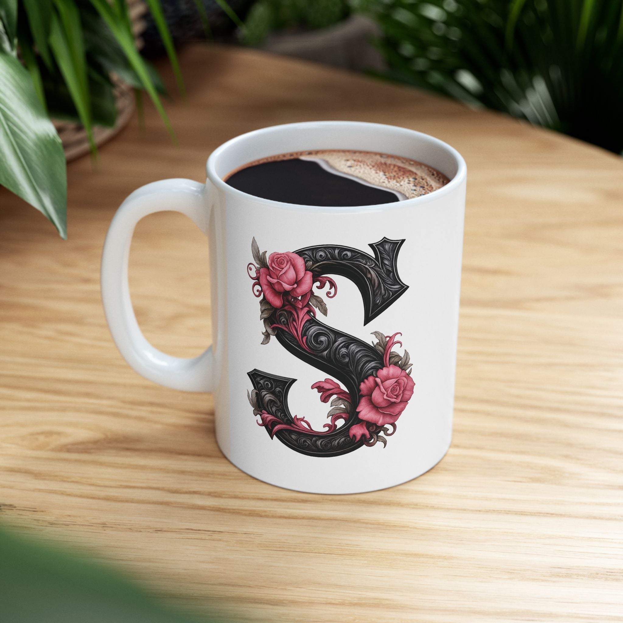 Gothic Floral Ceramic Mug – Unique Coffee Cup, Perfect Gift for Halloween, Birthdays, and Plant Lovers, 11oz & 15oz