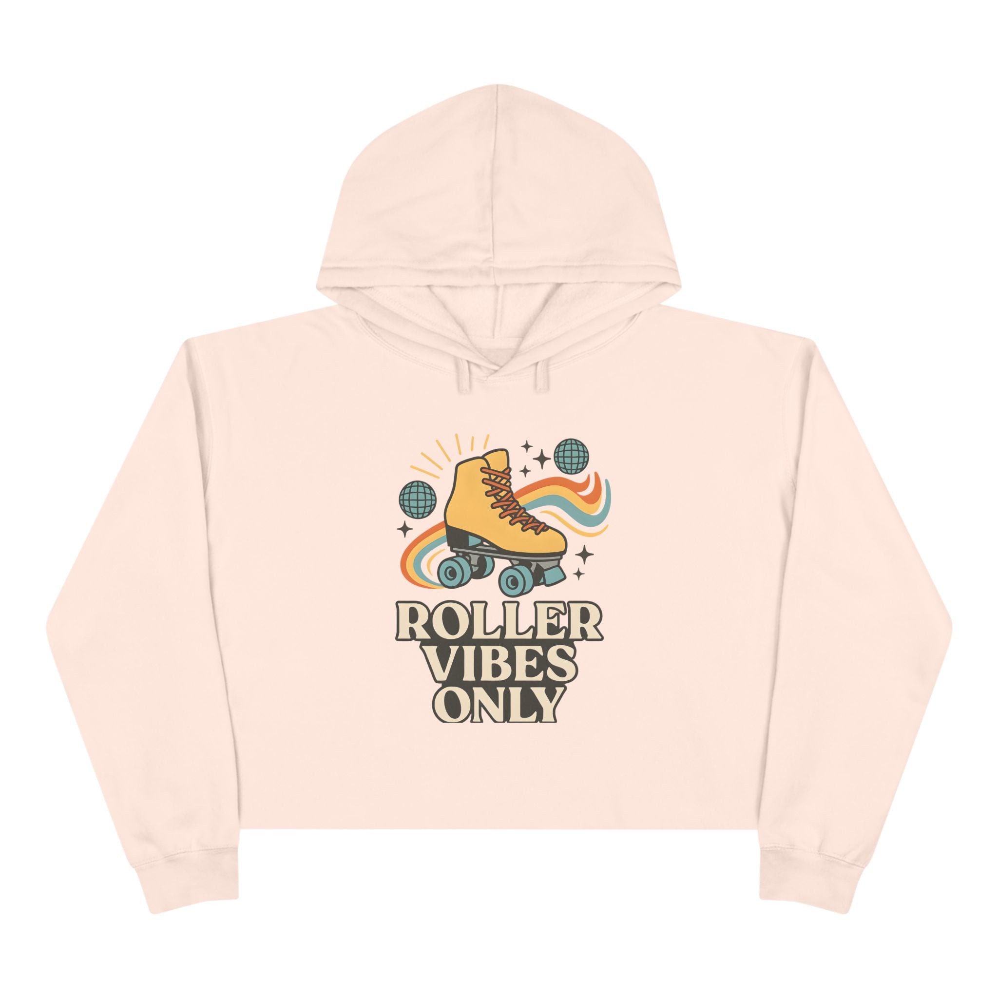 Roller Vibes Crop Hoodie, Retro Skatewear, Gifts for Skaters, Cozy Casual Top, Roller Rink Fashion, 80s Vibe Apparel