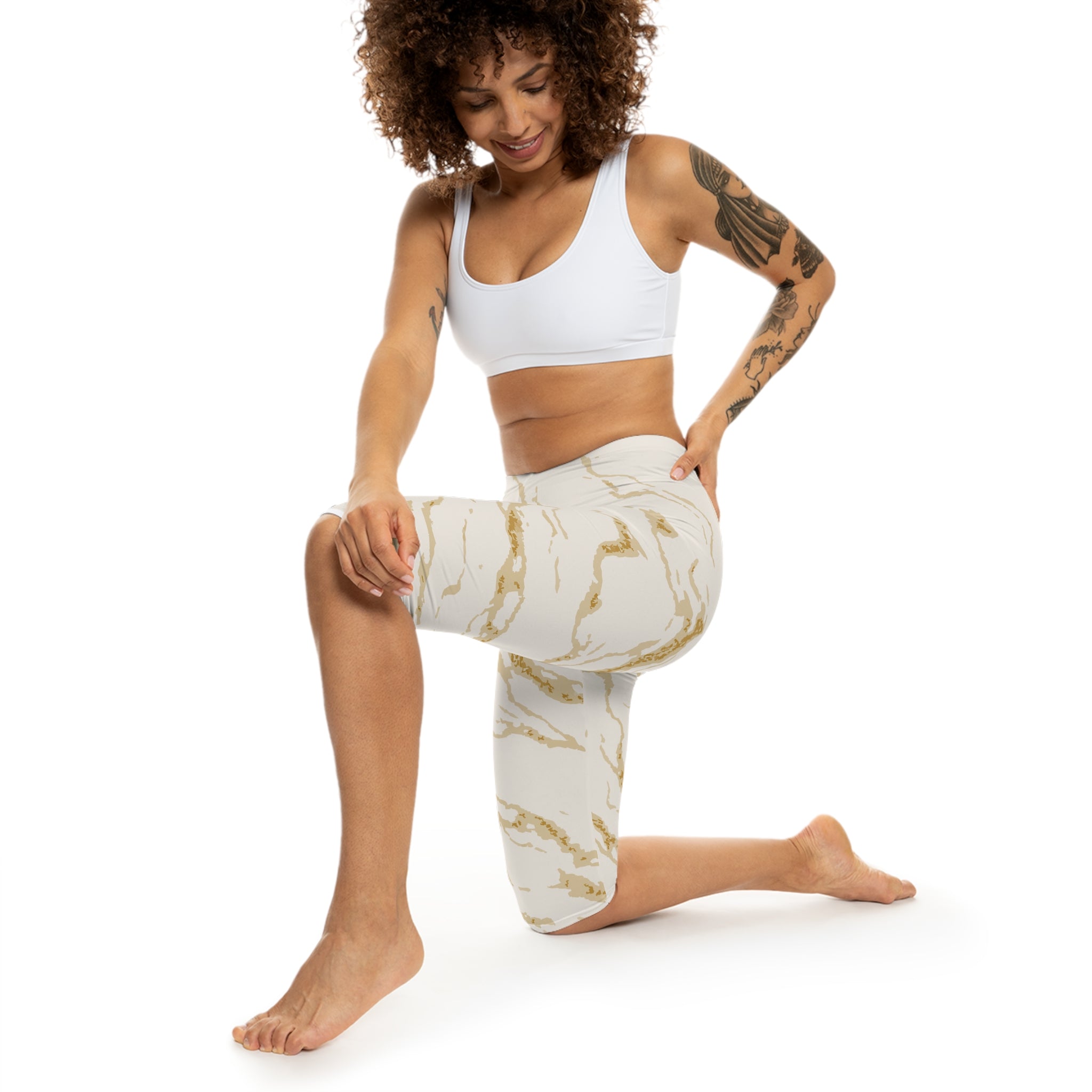 White Gold Women's Capri Leggings, Yoga Pants, Workout Wear, Stretchy Athletic Leggings, Gym Apparel, Fitness Tights