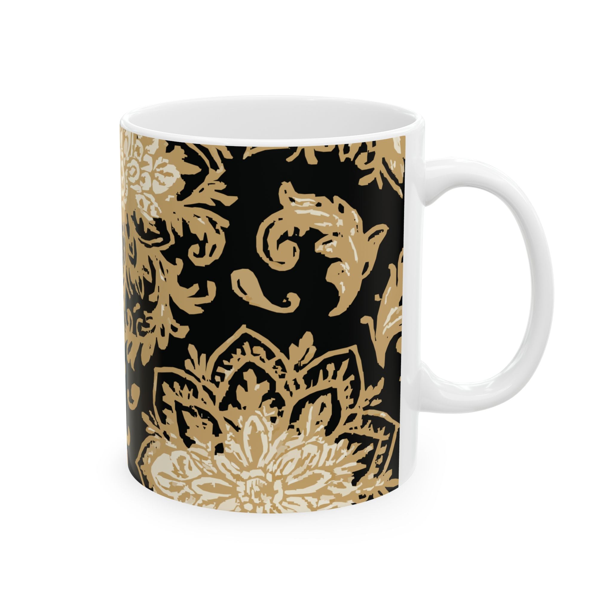 Elegant Black & Gold Floral Ceramic Mug - Perfect for Coffee, Tea, Gift, Home, Office Use, 11oz, 15oz