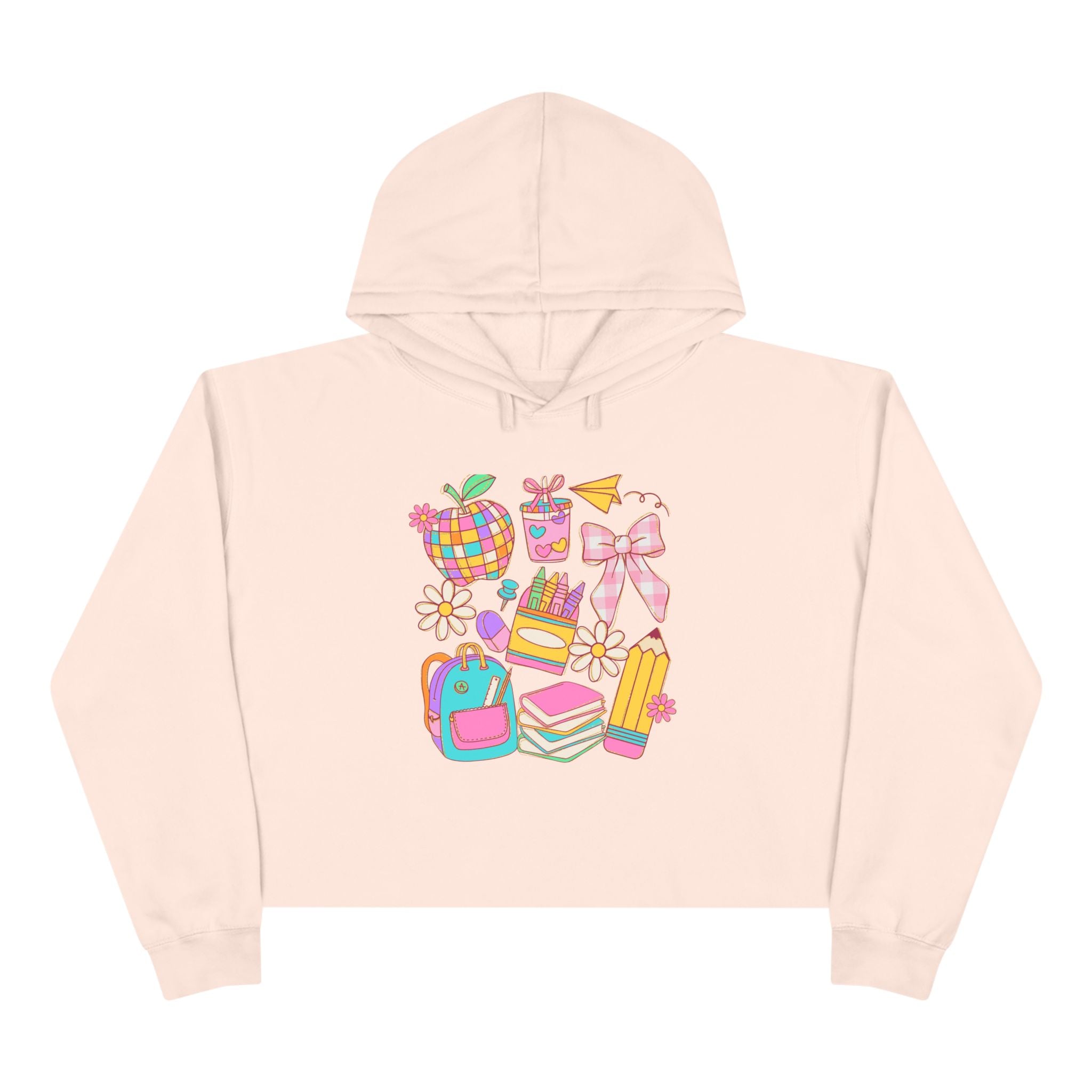 Colorful Back to School Crop Hoodie - Cute and Vibrant Pullover for Students, Fun School Fashion, Teen Girls Sweatshirt, Stylish Sweater,