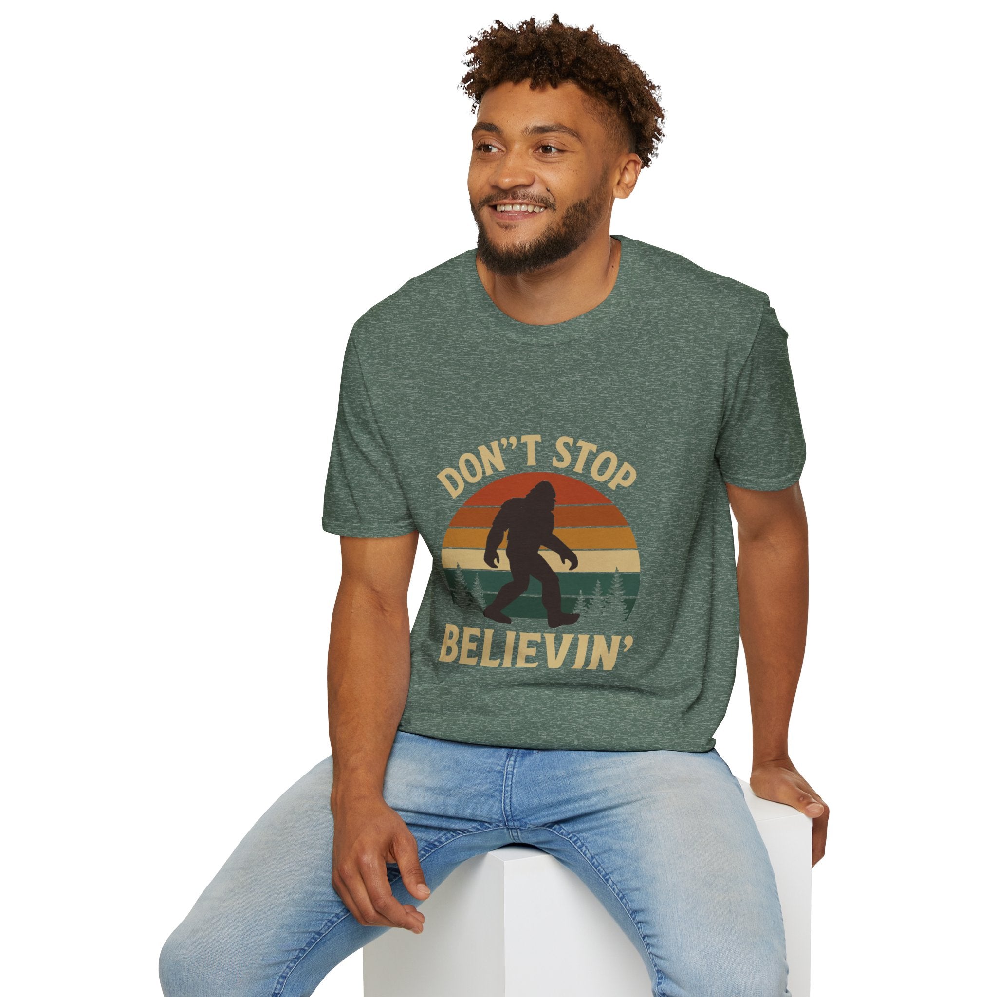 Don't Stop Believin' Unisex Softstyle T-Shirt, Inspirational Tee, Music Lover Gift, Motivational Shirt, Retro Graphic Top