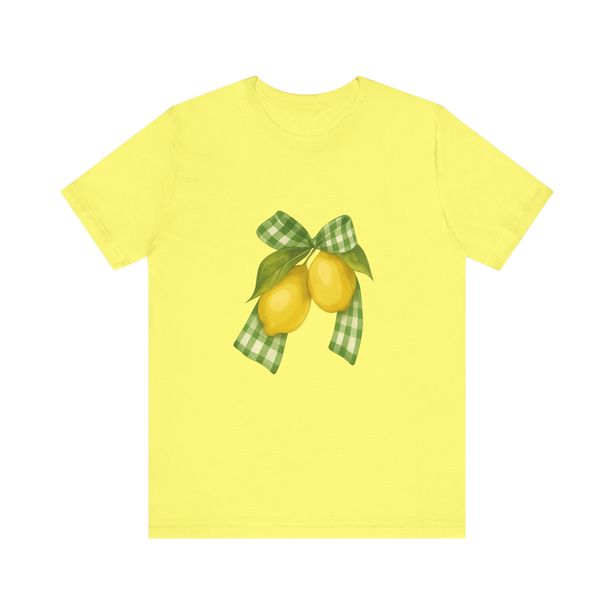 Lemon Bow Tee, Unisex Short Sleeve Shirt, Cute Summer Shirt, Gift for Her, Vintage Style Tee, Lemonade Stand Inspiration